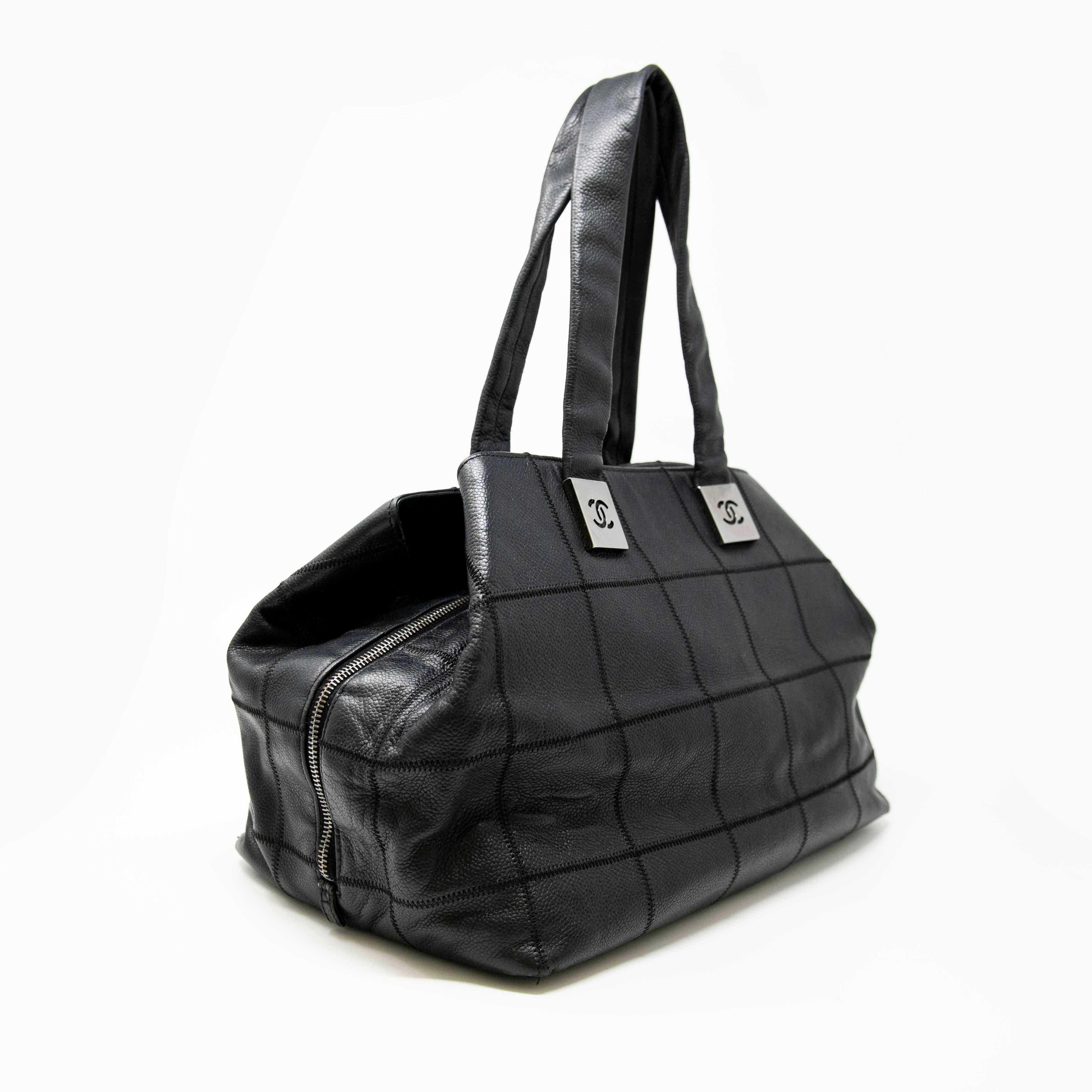 Chanel Black Choco Bar Stitched Tote