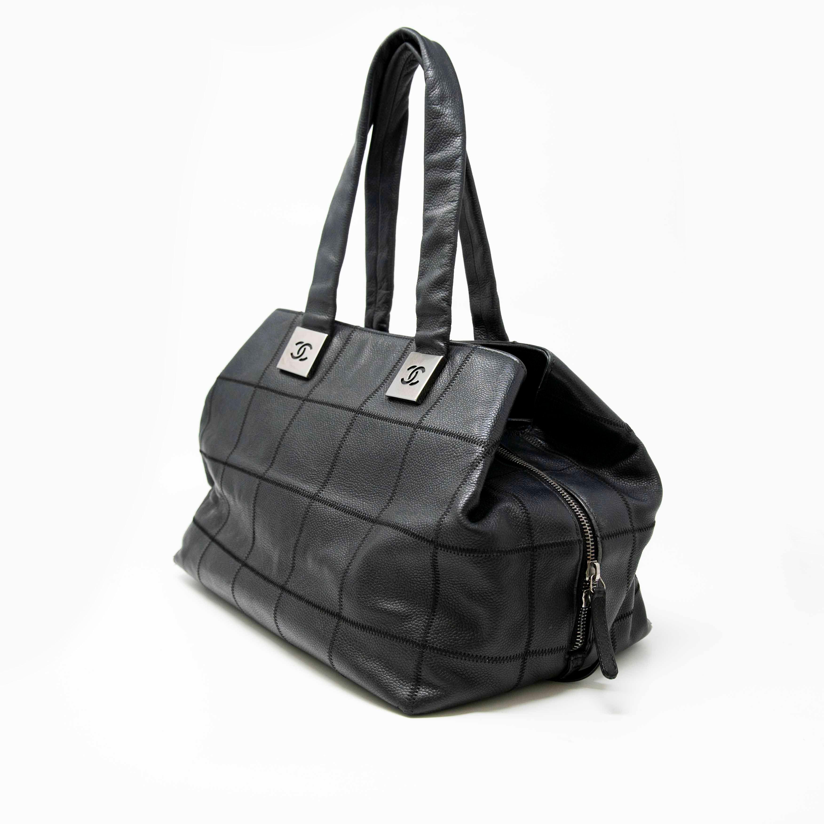 Chanel Black Choco Bar Stitched Tote