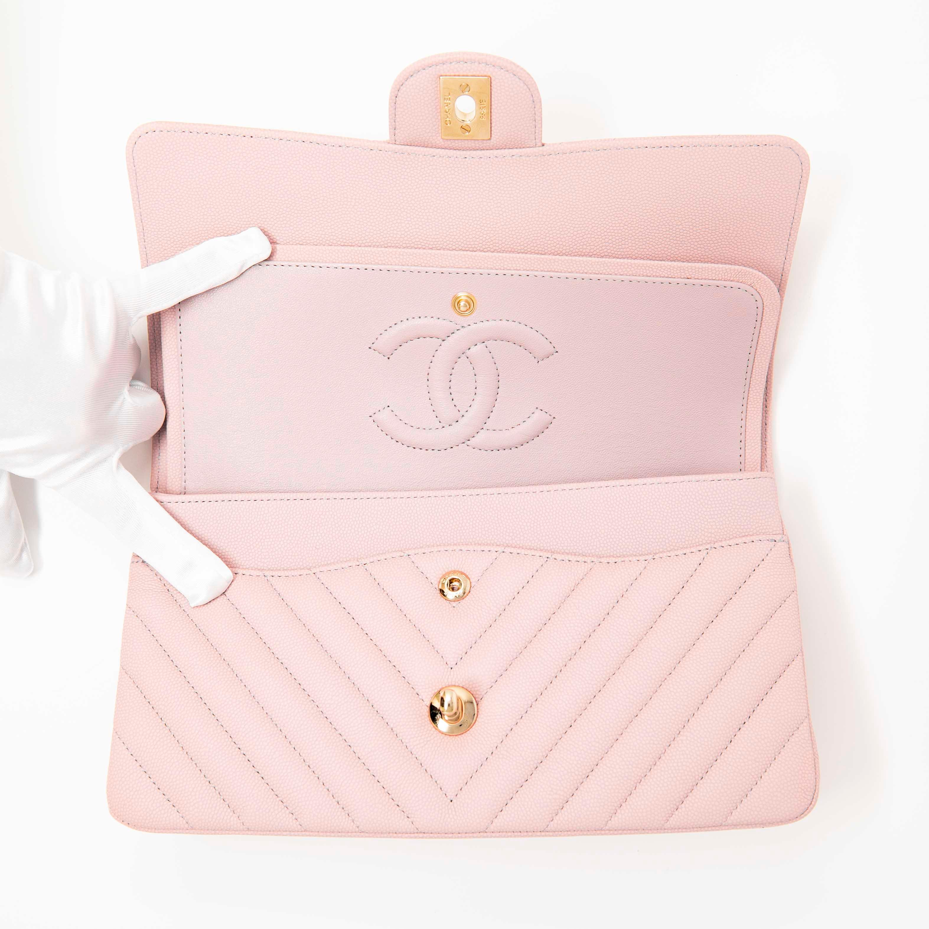 Chanel Pink Chevron Medium Classic Flap