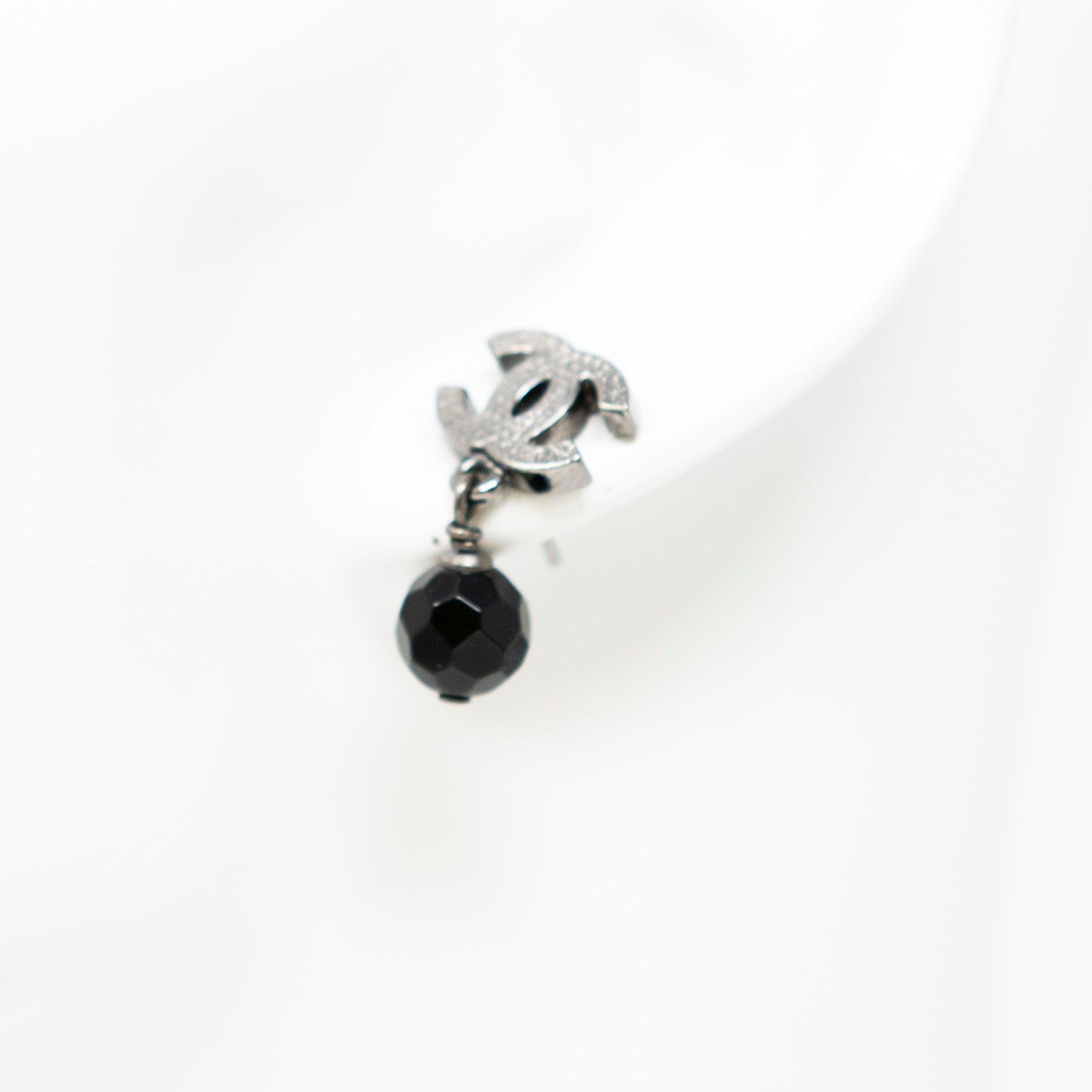 Chanel Black Bead CC Drop Earrings