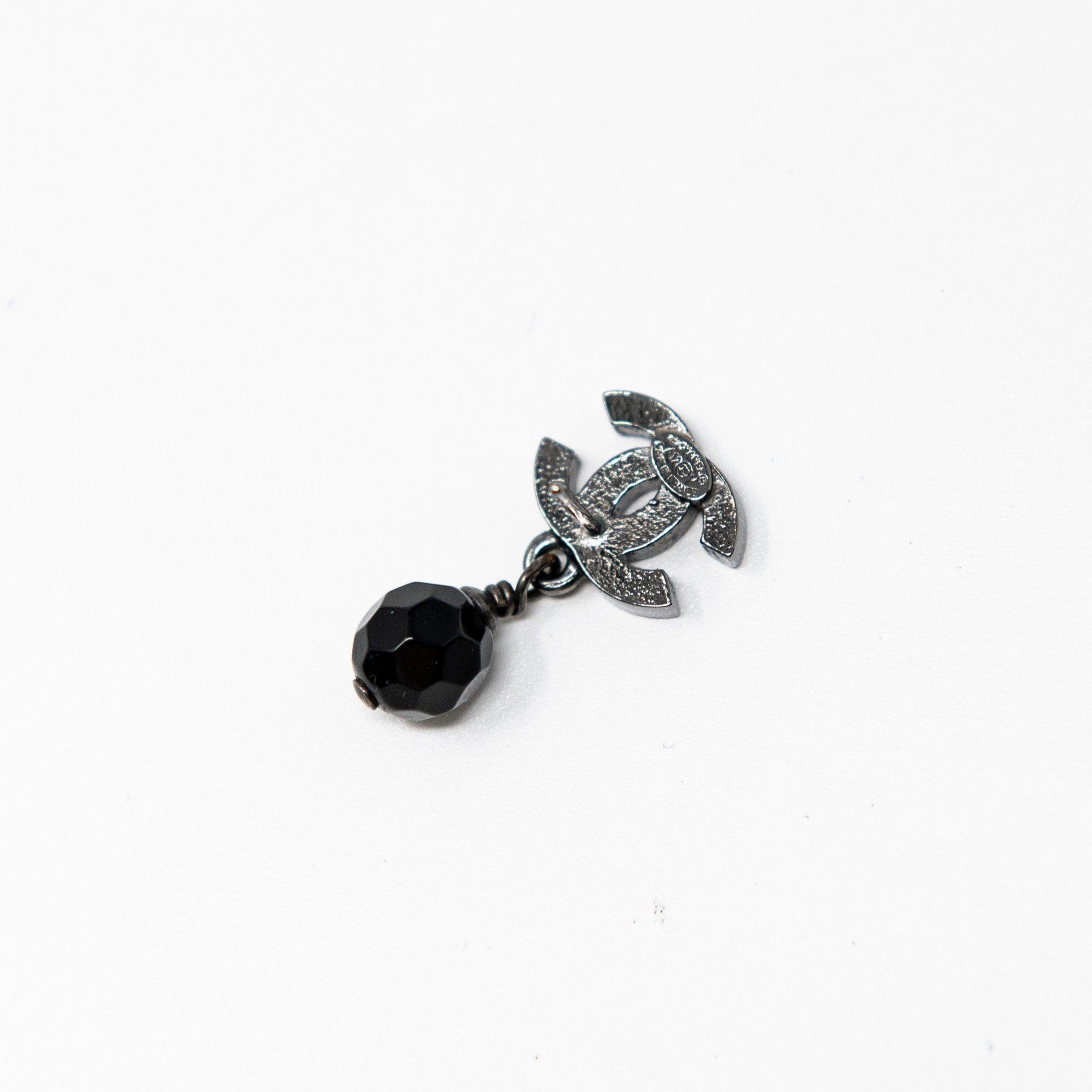 Chanel Black Bead CC Drop Earrings