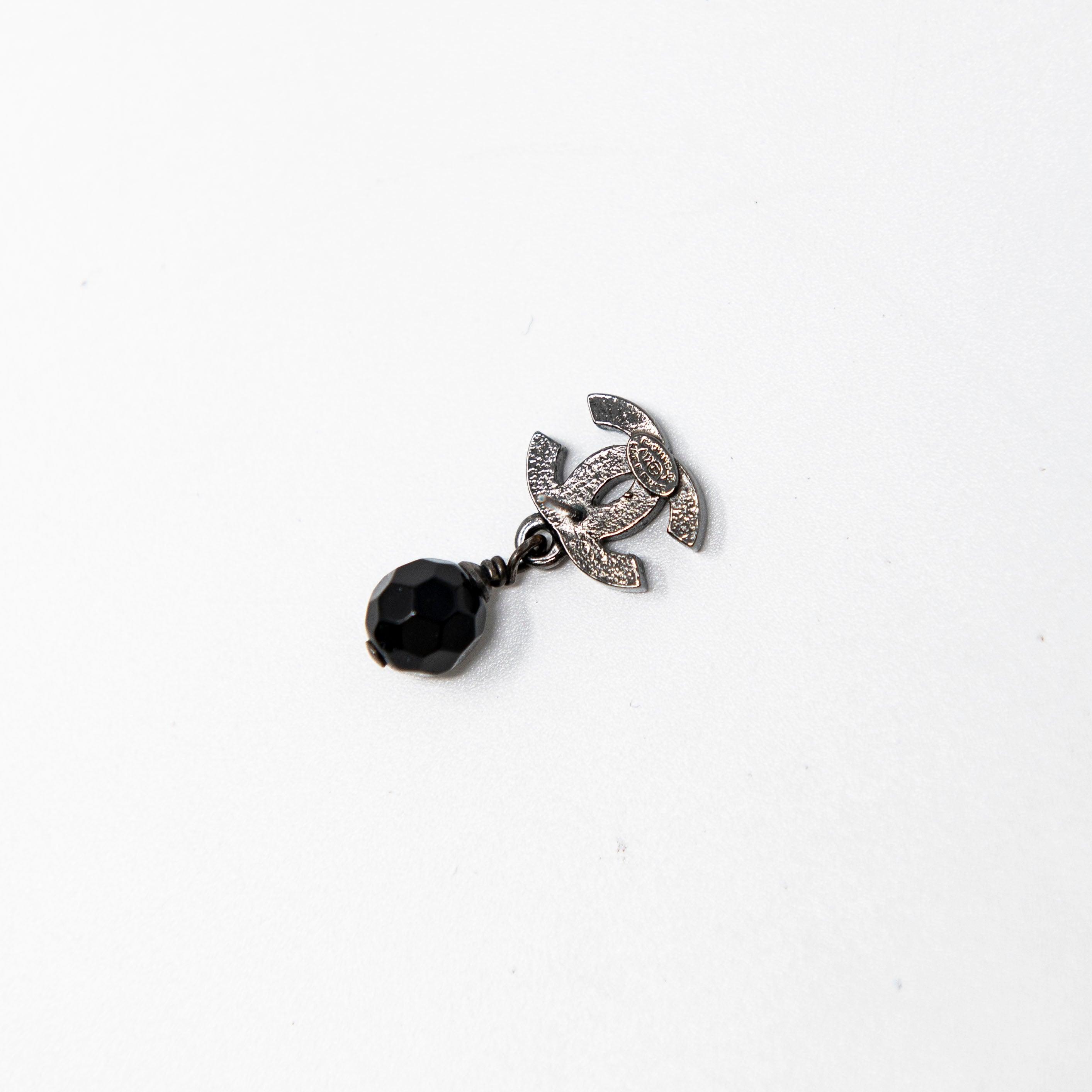 Chanel Black Bead CC Drop Earrings