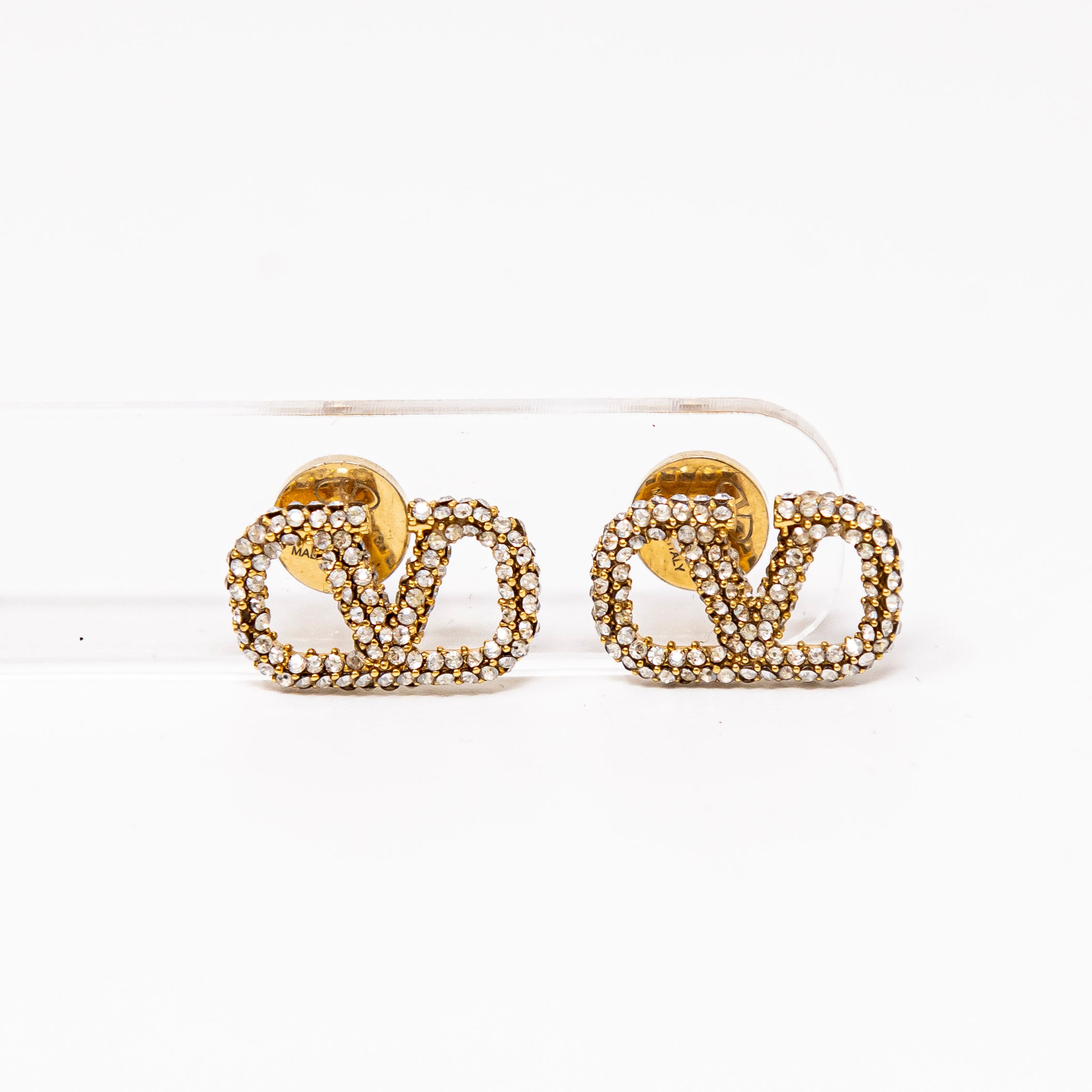 Valentino Crystal Logo Stud Earrings