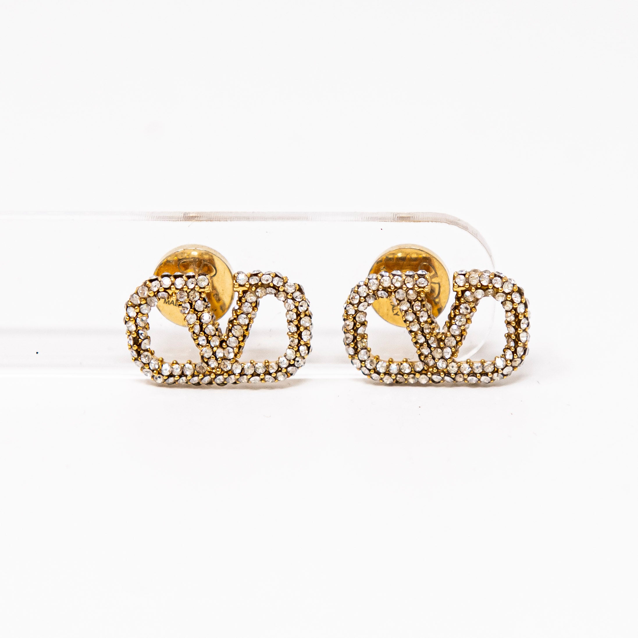 Valentino Crystal Logo Stud Earrings