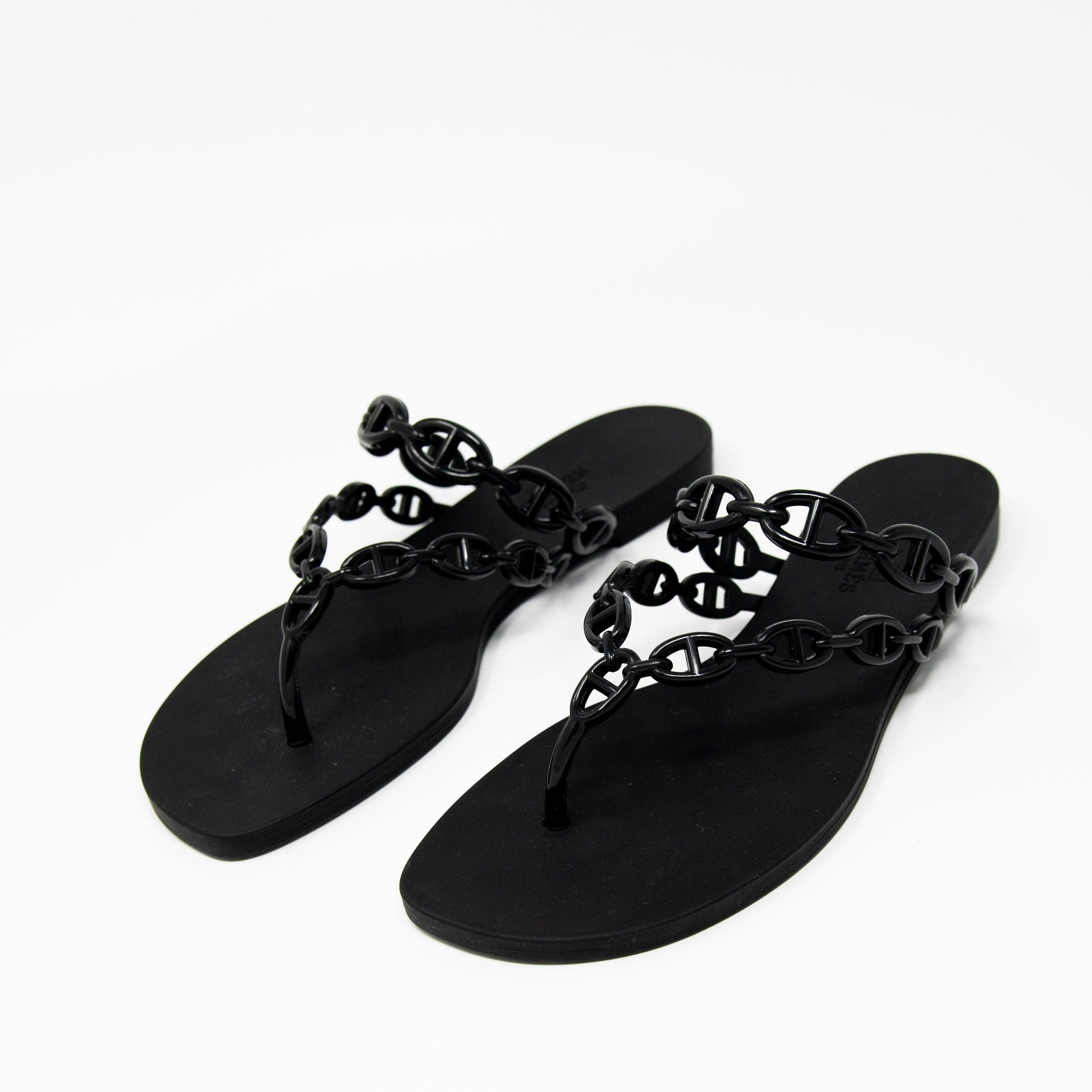 Hermes Noir Island Sandals 36