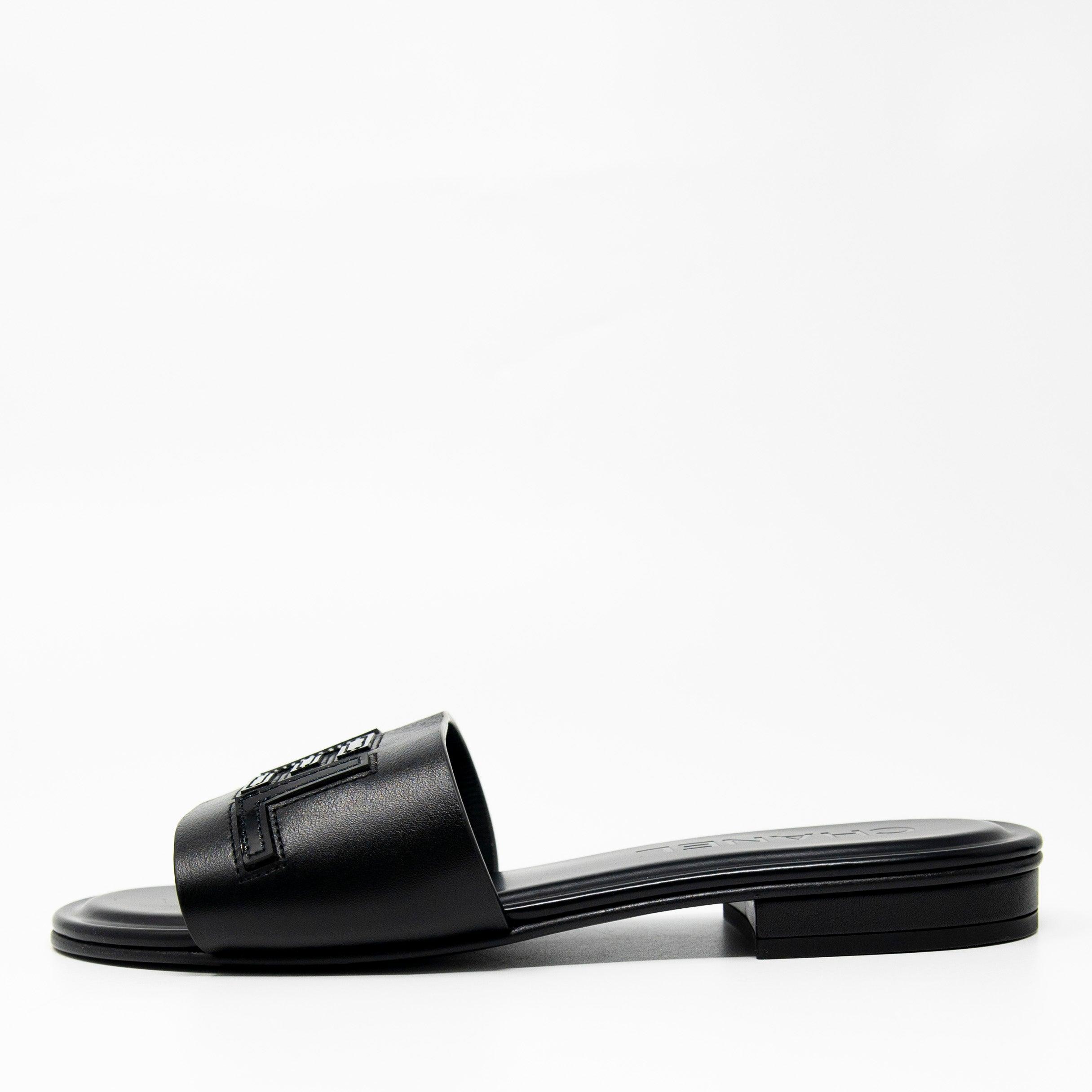 Chanel Black Chanel Logo Sandals 36