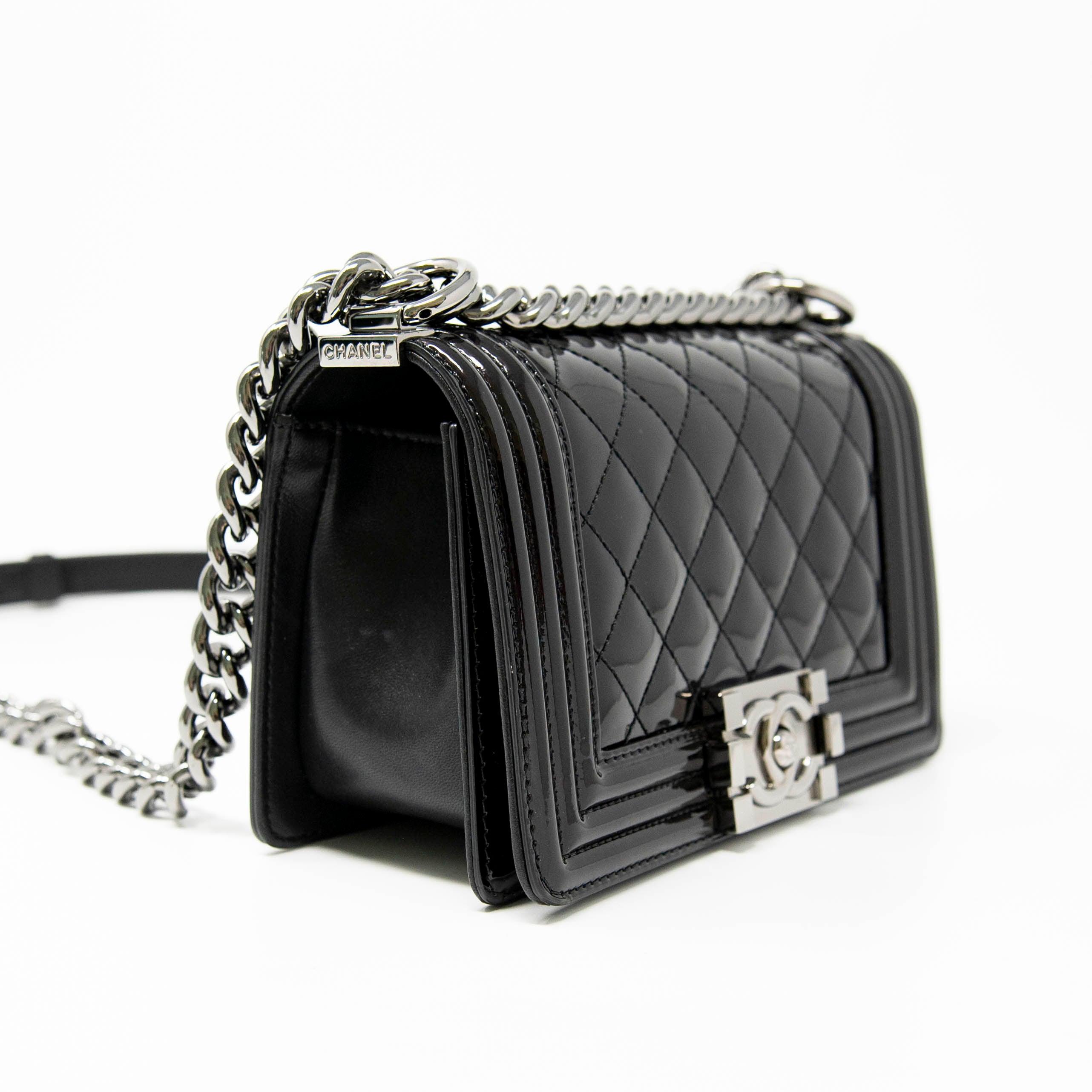 Chanel Black Patent Small Boy Bag