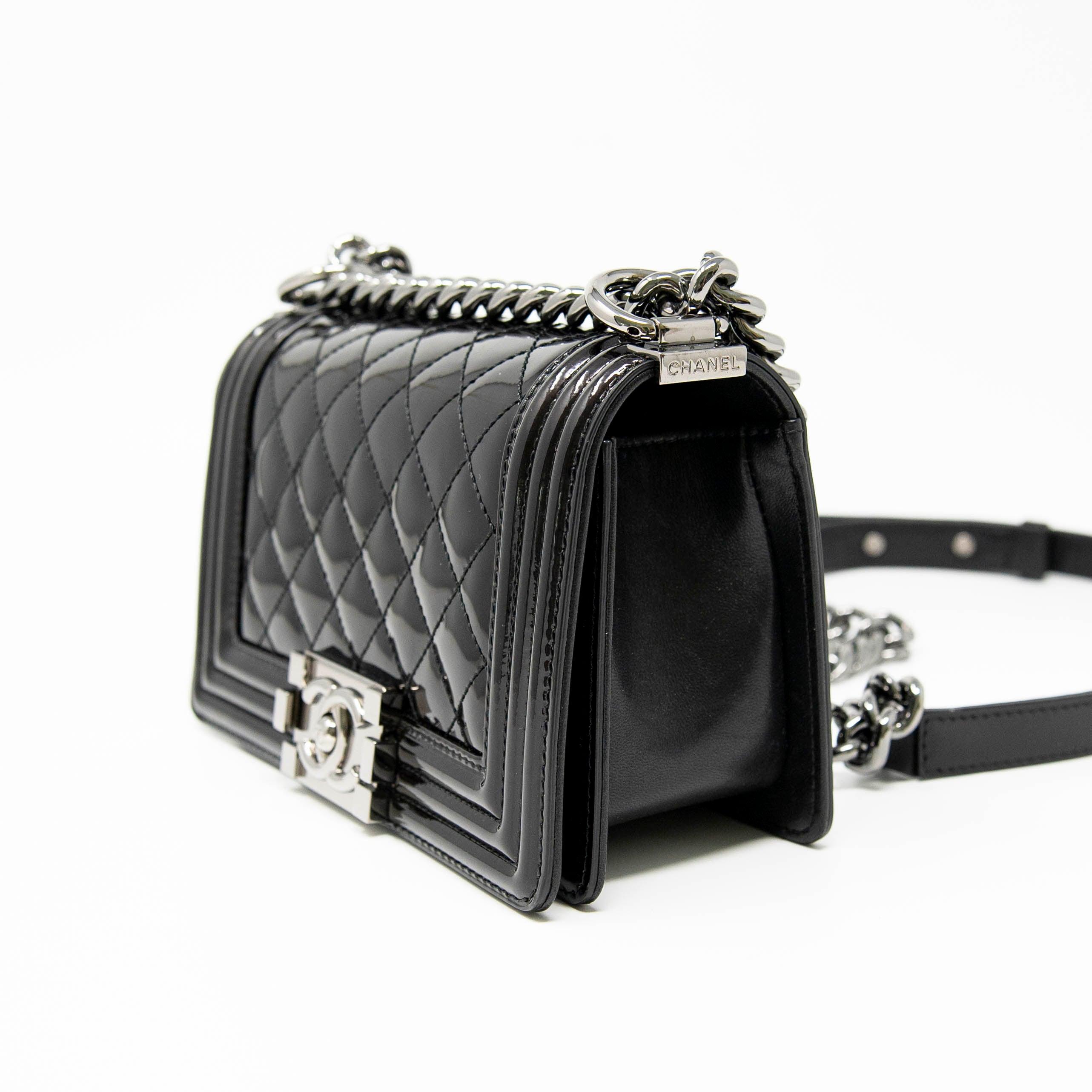 Chanel Black Patent Small Boy Bag