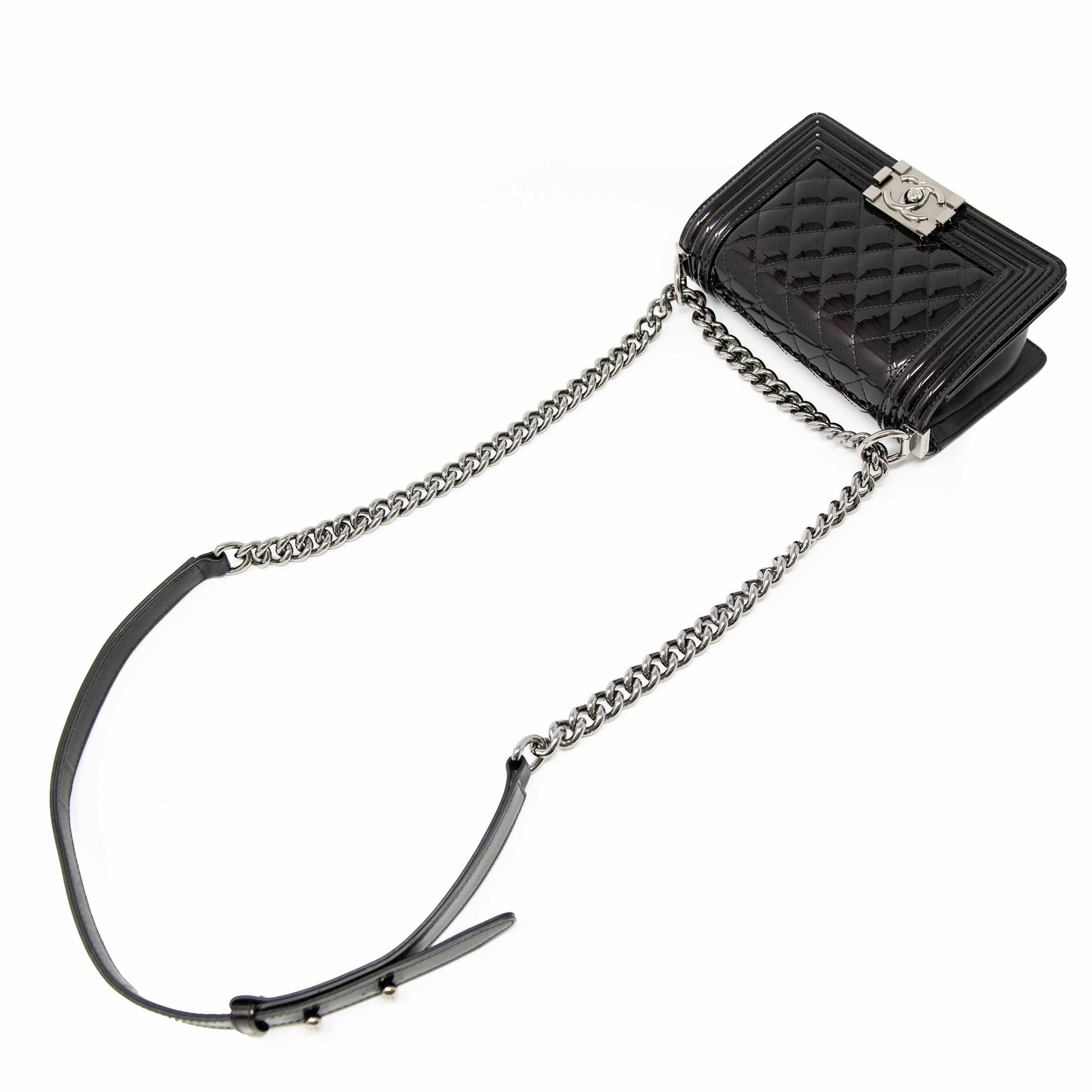Chanel Black Patent Small Boy Bag