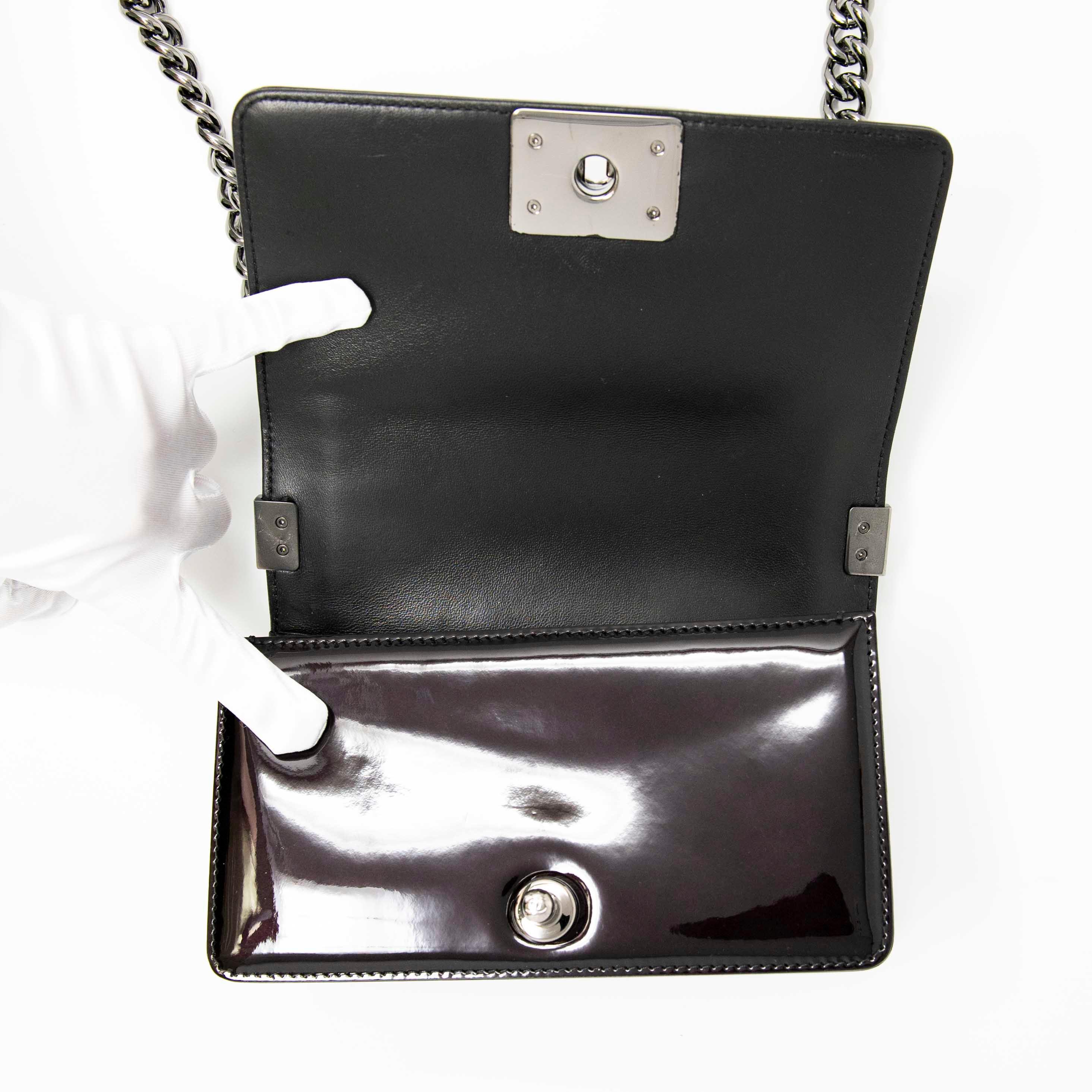 Chanel Black Patent Small Boy Bag