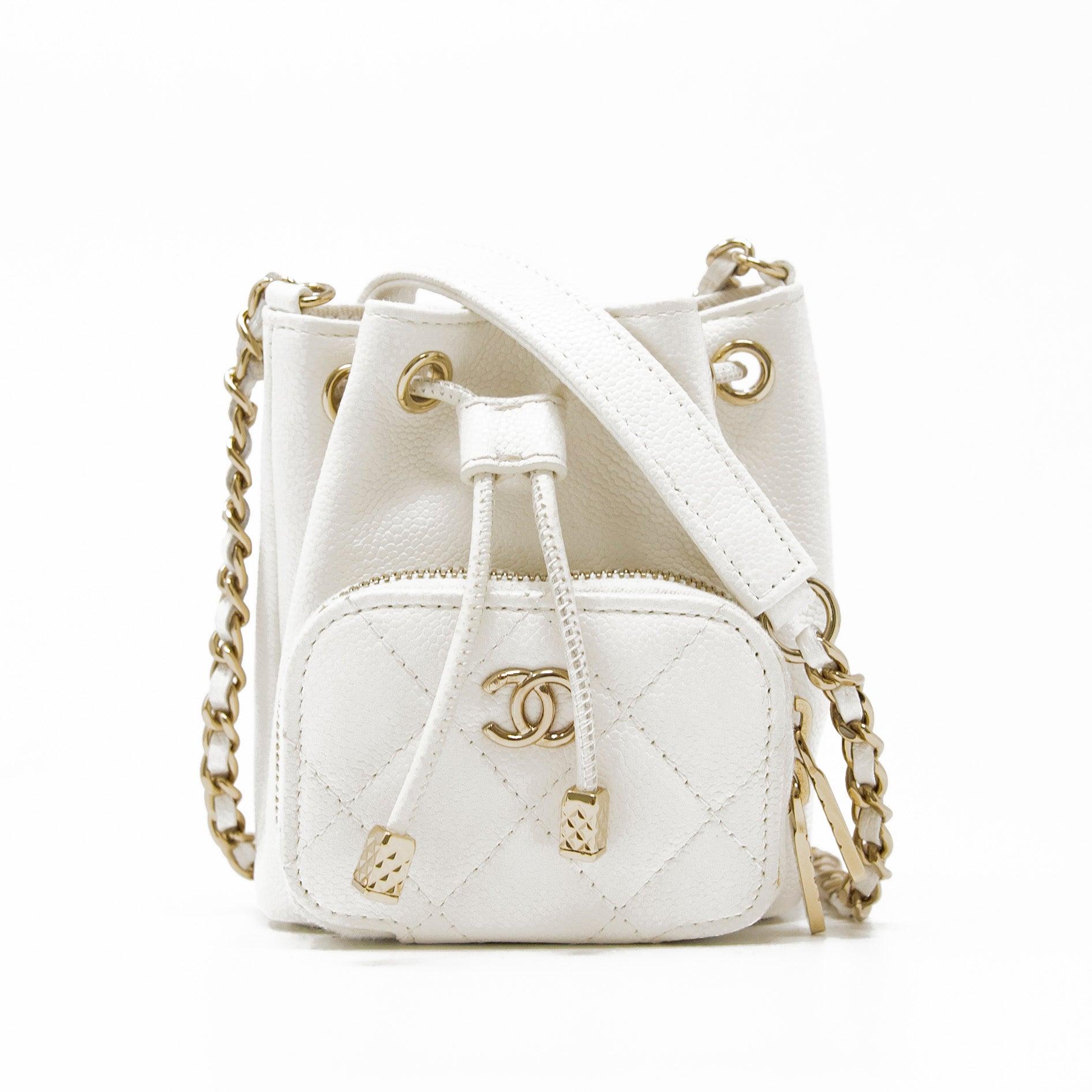 Chanel White Mini Pocket Bucket Bag