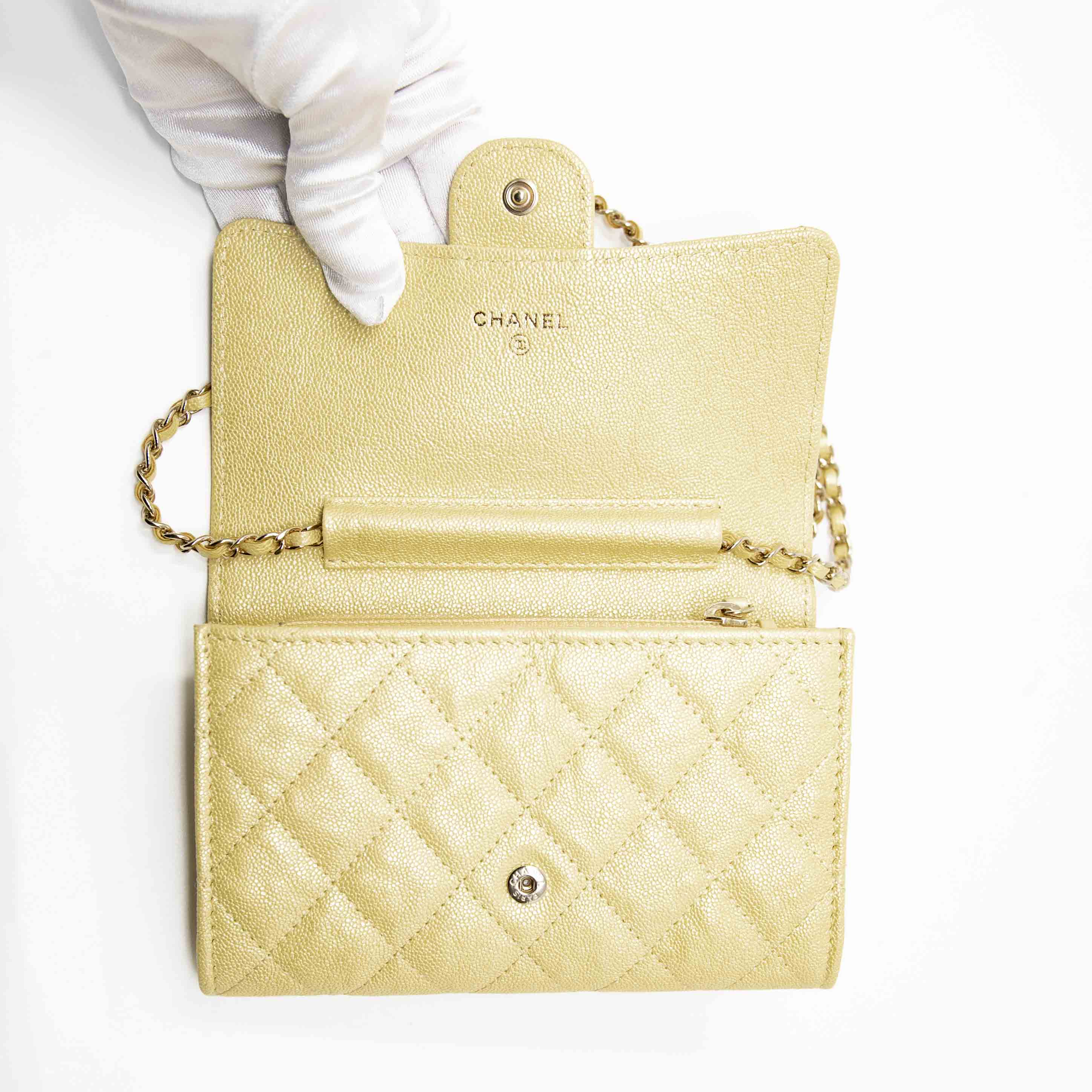 Chanel Yellow Iridescent Mini Wallet On Chain