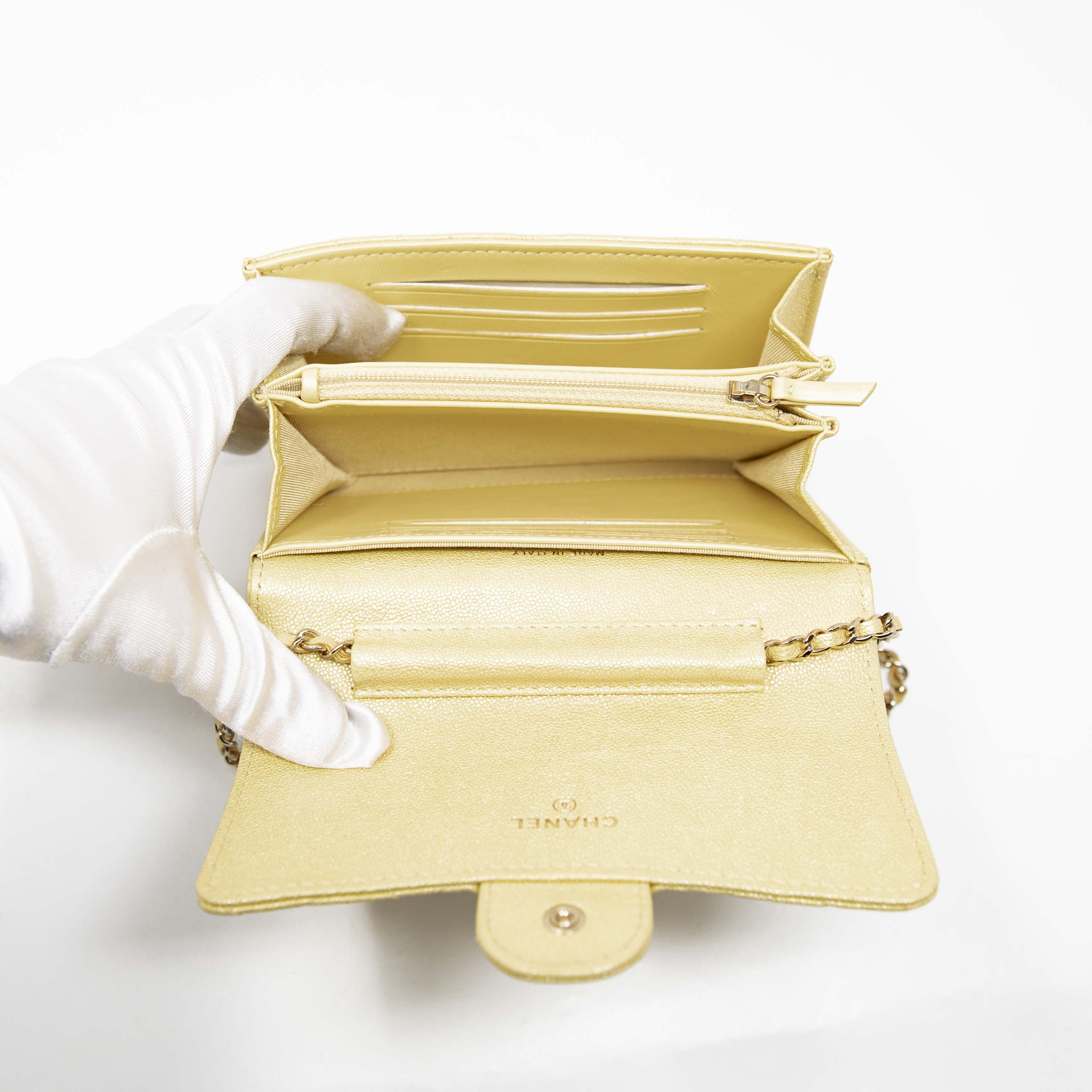 Chanel Yellow Iridescent Mini Wallet On Chain