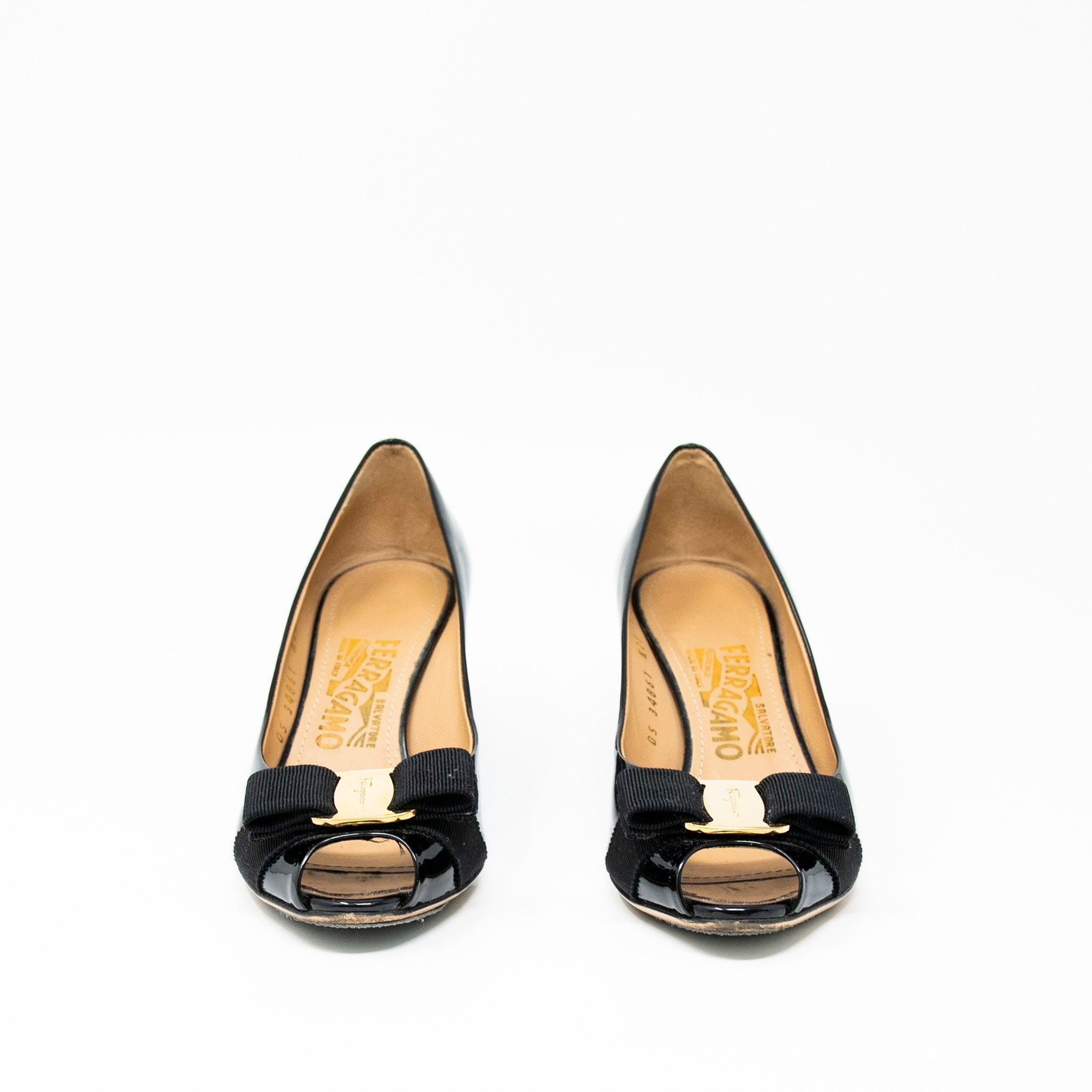 Salvatore Ferragamo Black Sissi Wedges 6