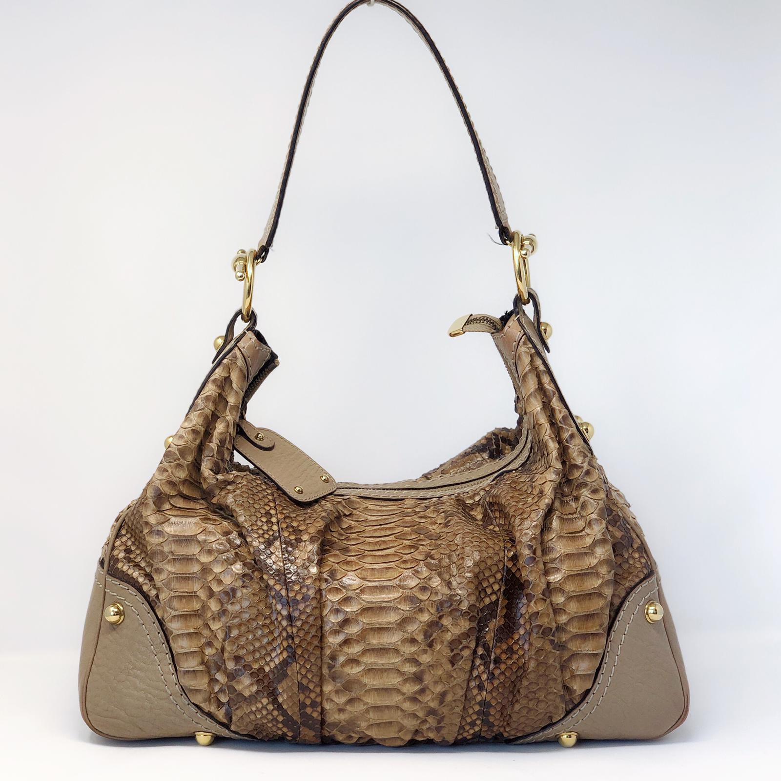 Gucci Brown Python Jockey Shoulder Bag