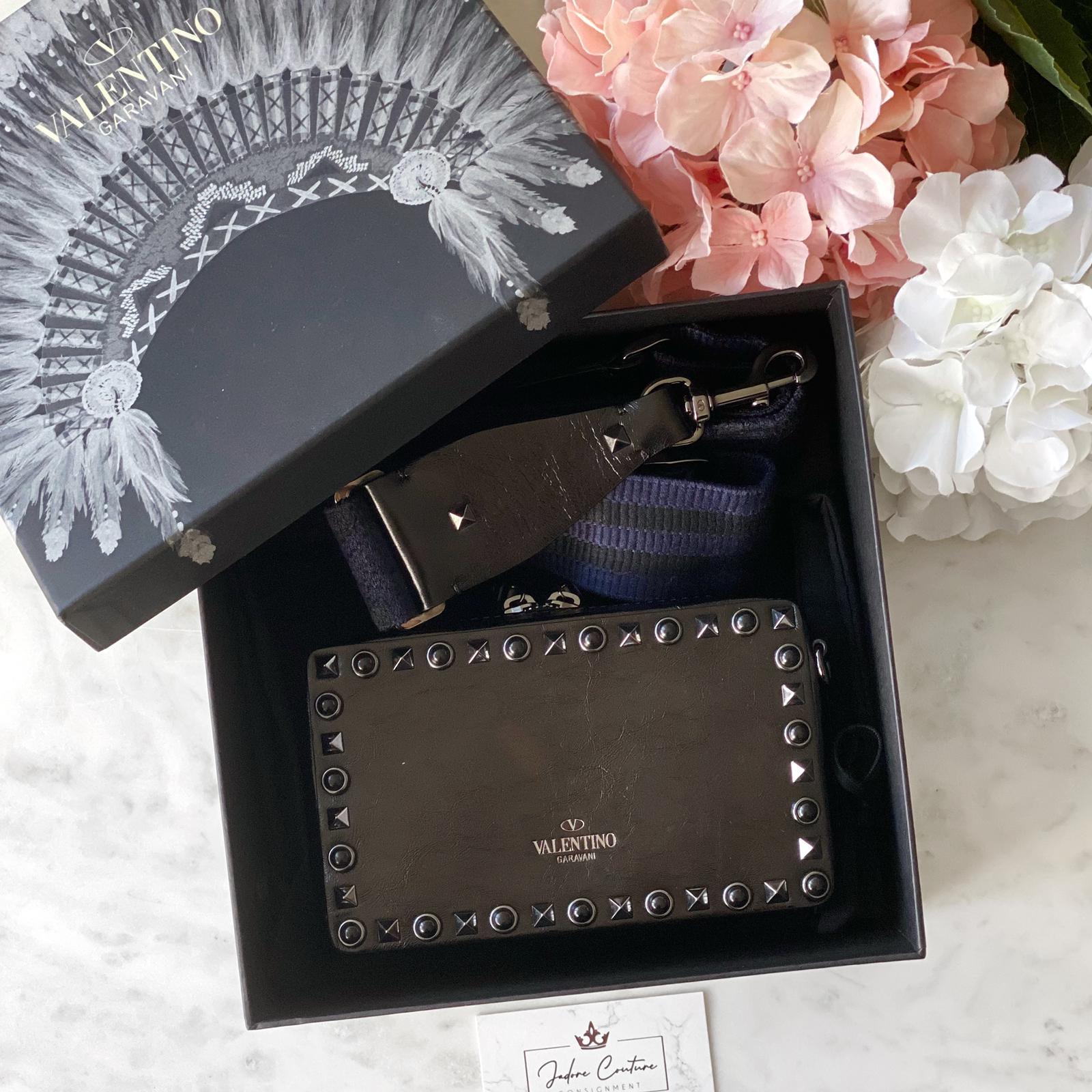 Valentino Black Rockstud Guitar Strap Camera Bag