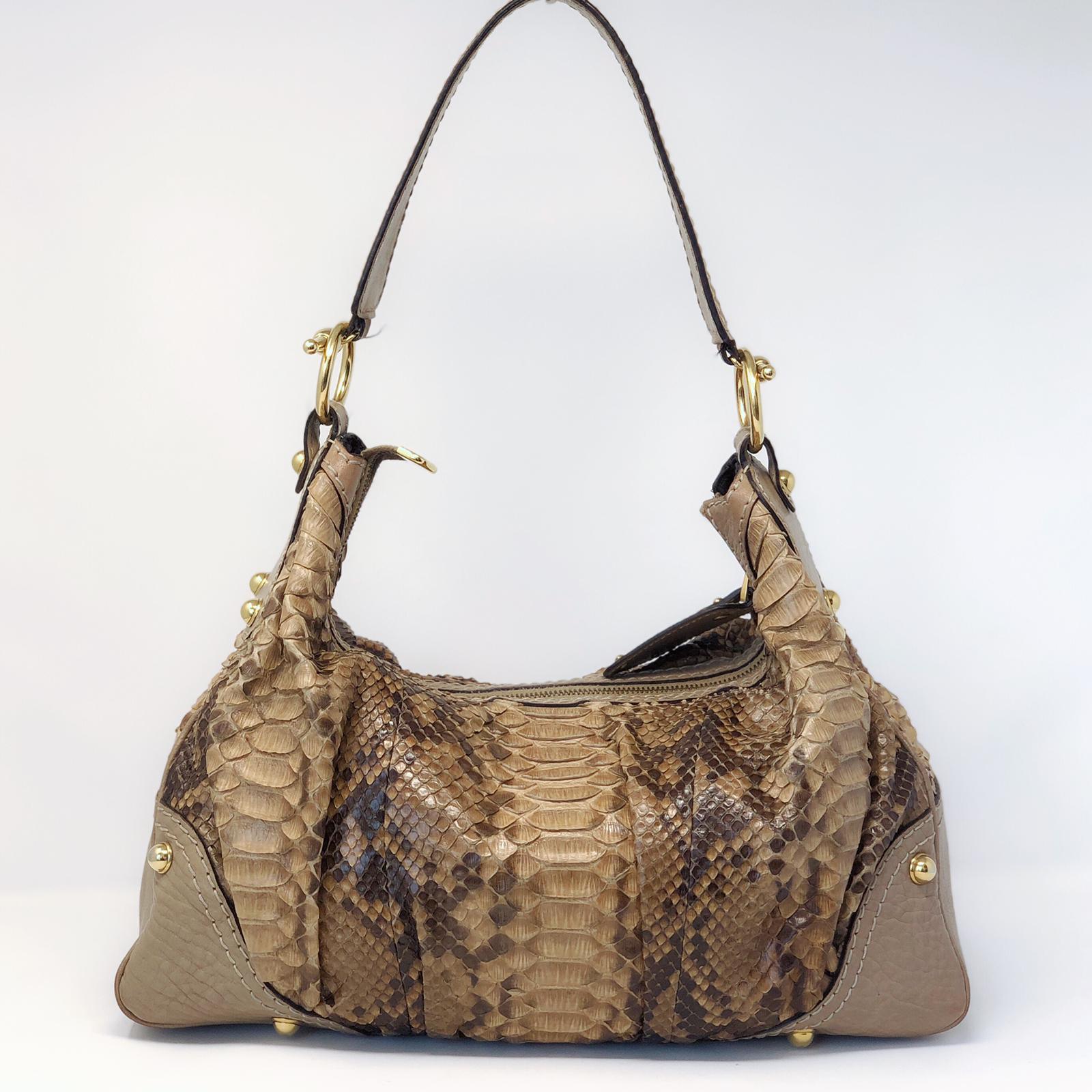 Gucci Brown Python Jockey Shoulder Bag