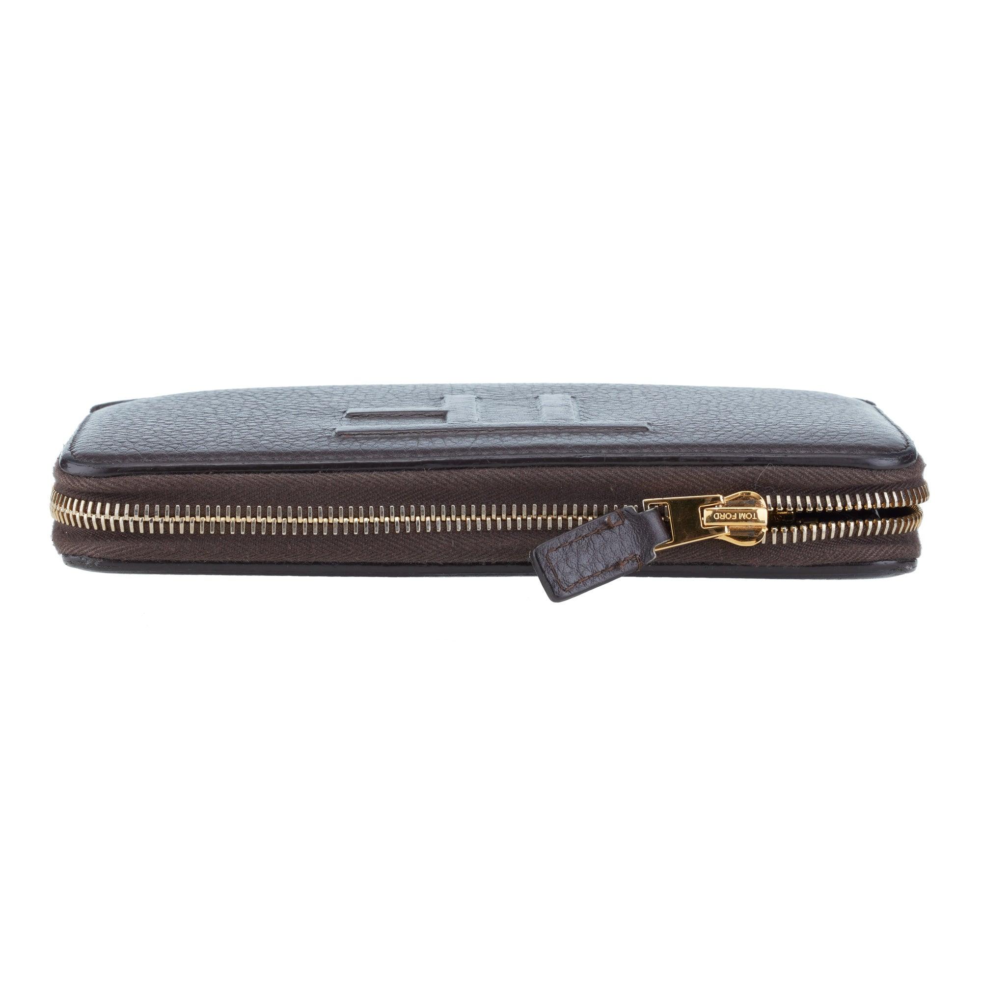 Tom Ford Brown Logo Zippy Wallet