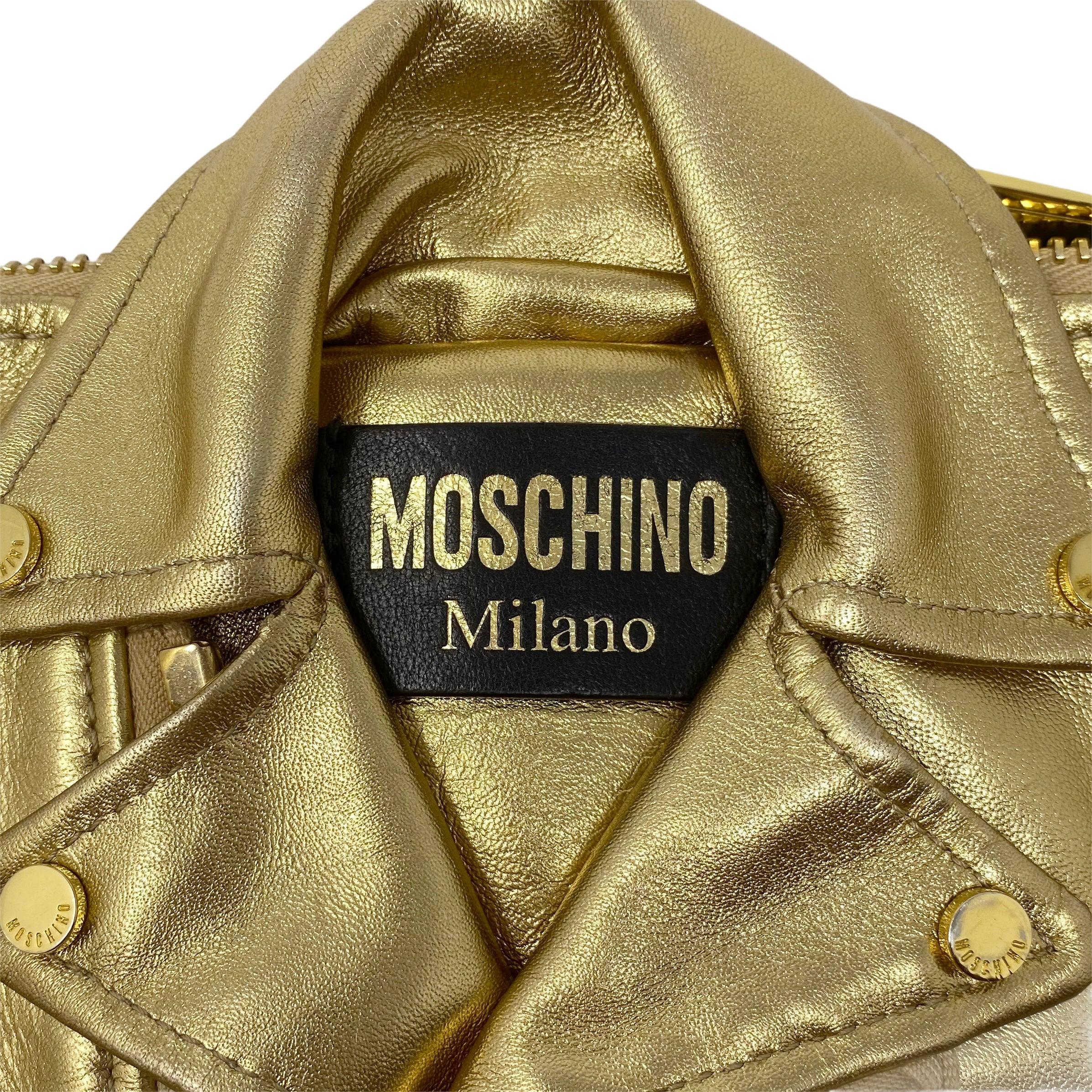 Moschino Metallic Gold Biker Jacket Clutch
