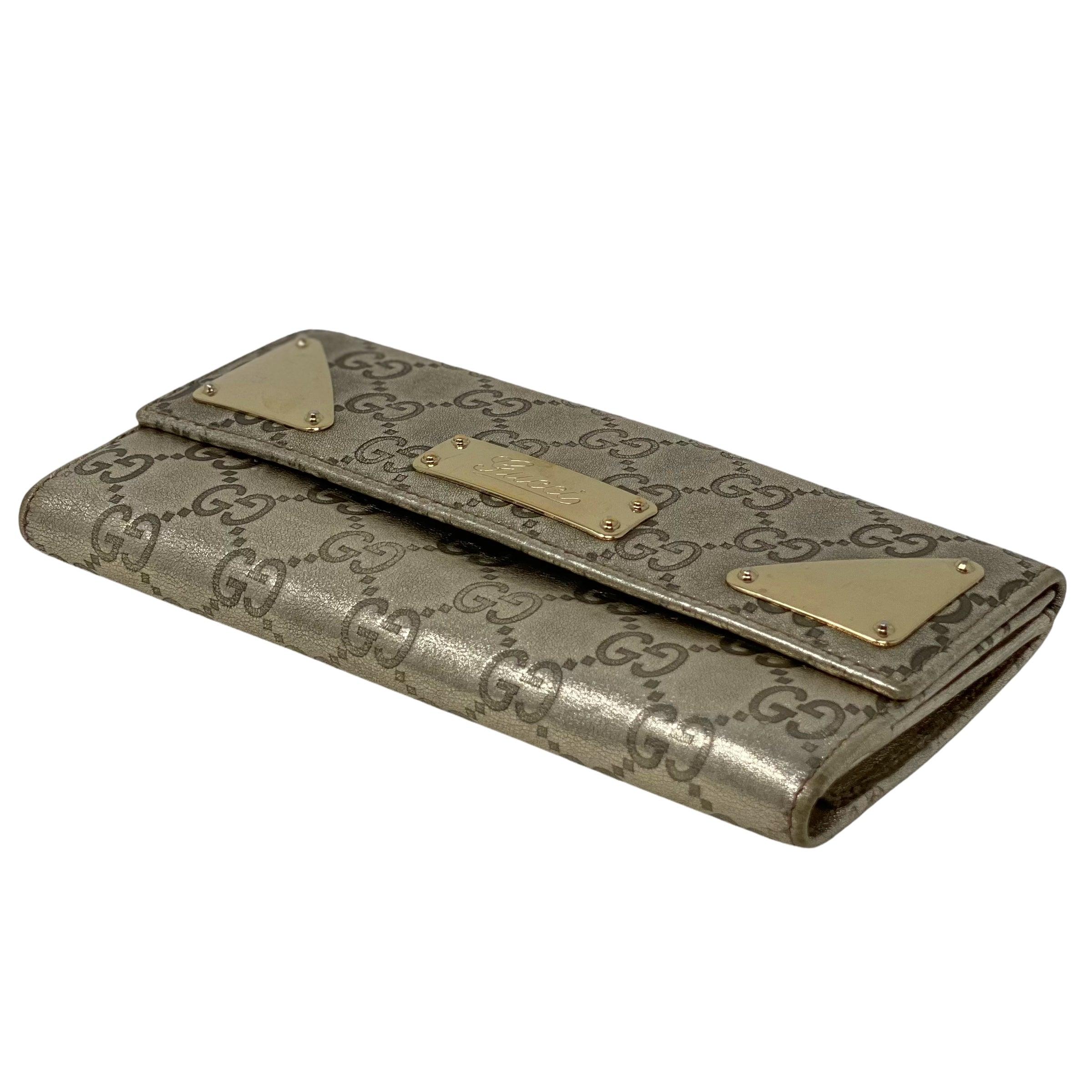 Gucci Metallic Gold Guccissima Indy Continental Wallet