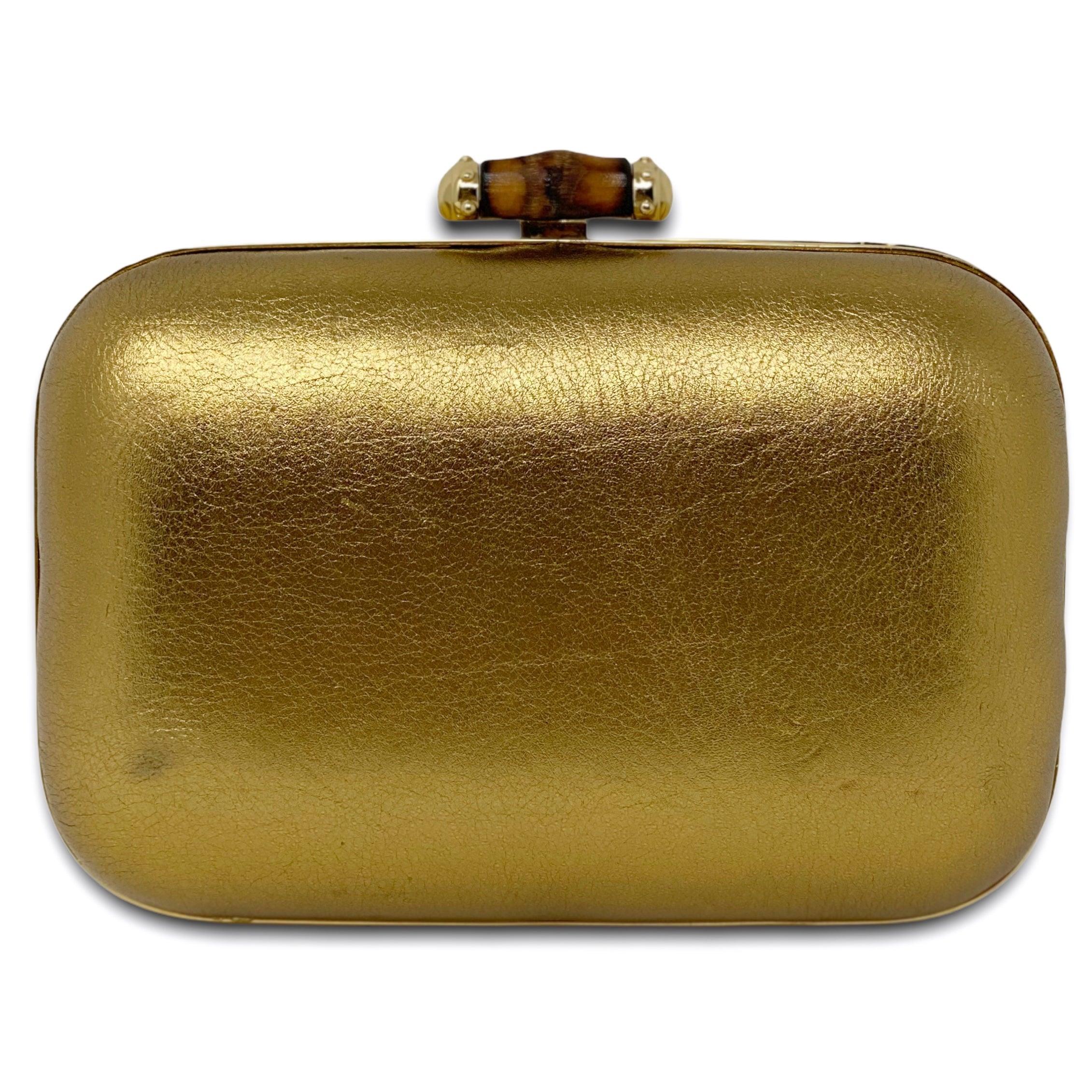 Gucci Metallic Gold Bamboo Minaudiere Clutch