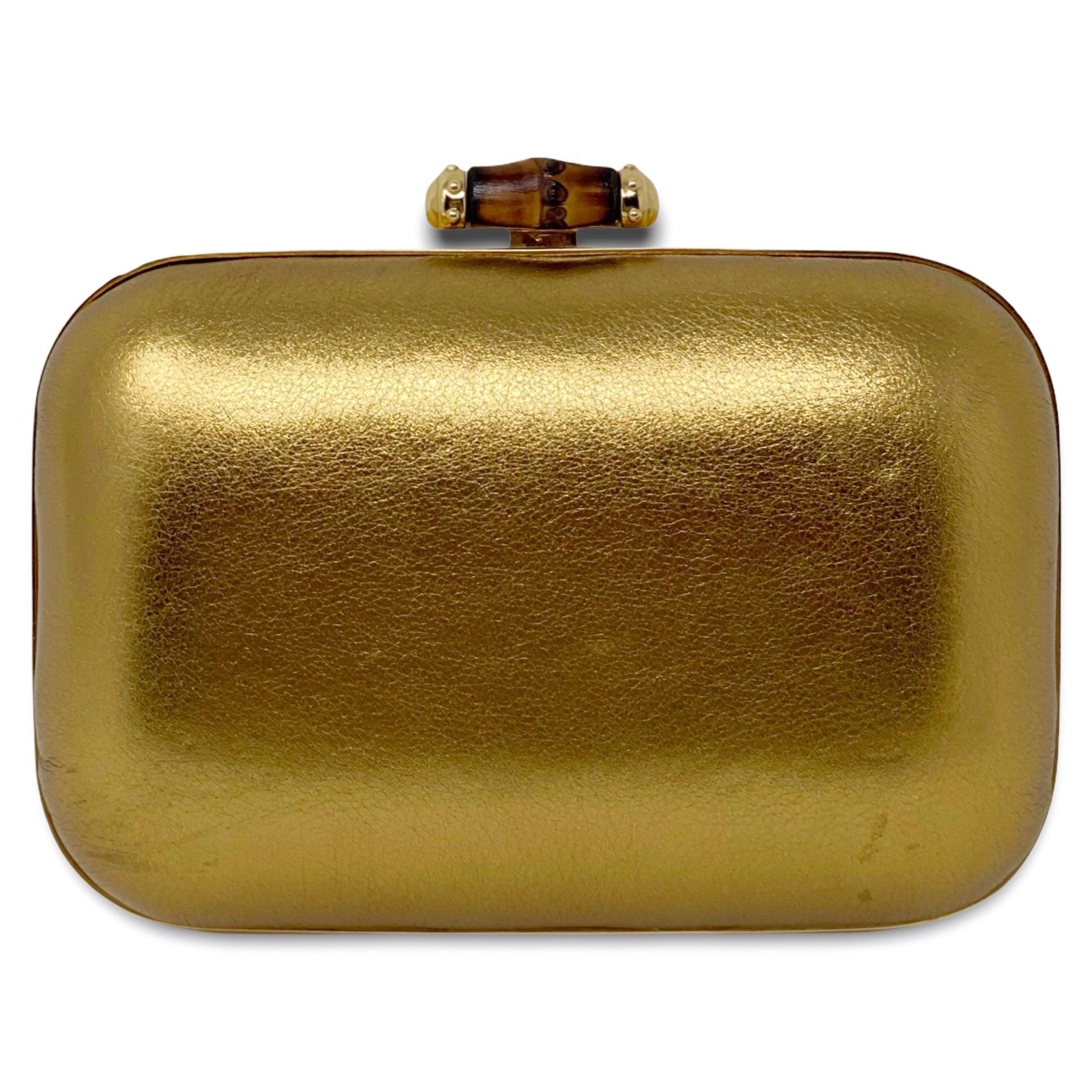 Gucci Metallic Gold Bamboo Minaudiere Clutch