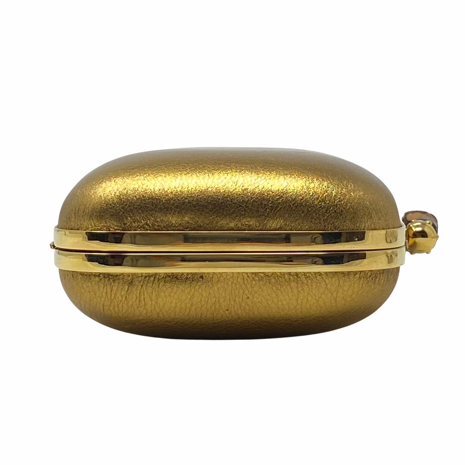 Gucci Metallic Gold Bamboo Minaudiere Clutch