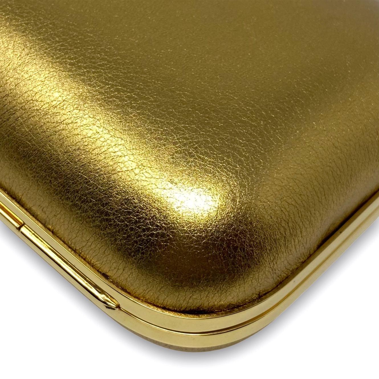 Gucci Metallic Gold Bamboo Minaudiere Clutch