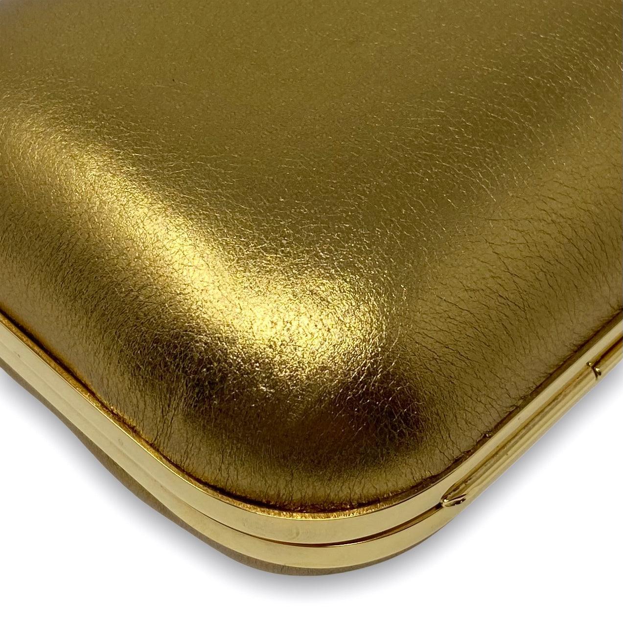 Gucci Metallic Gold Bamboo Minaudiere Clutch