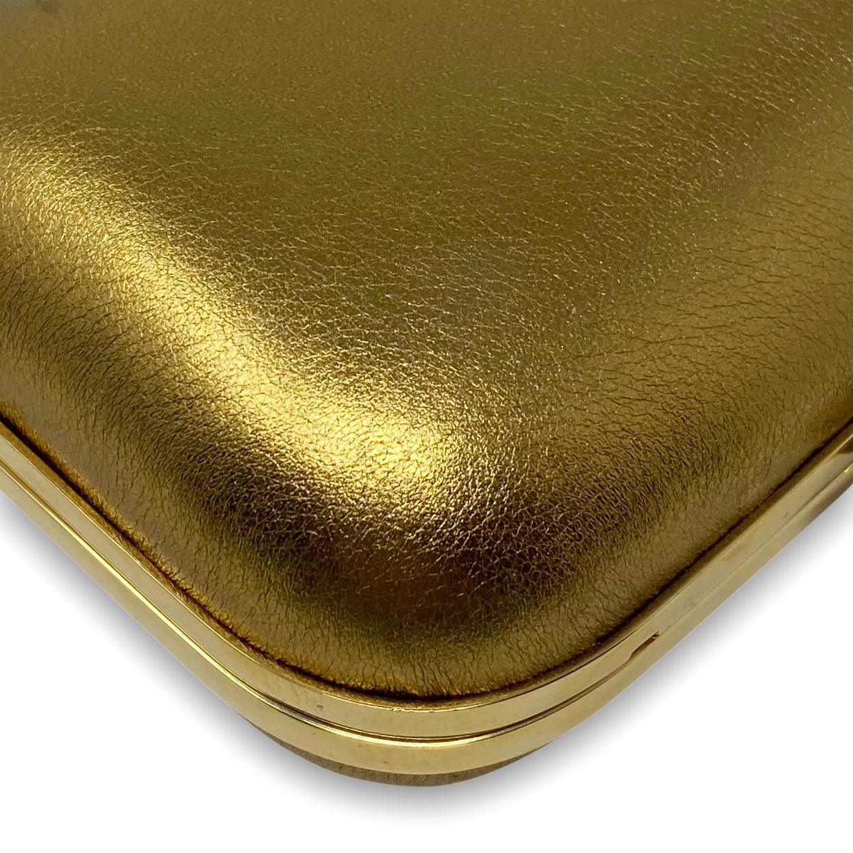 Gucci Metallic Gold Bamboo Minaudiere Clutch
