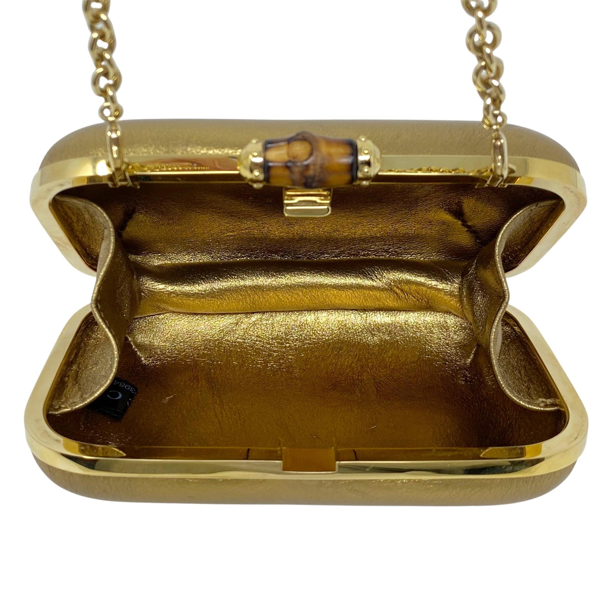 Gucci Metallic Gold Bamboo Minaudiere Clutch