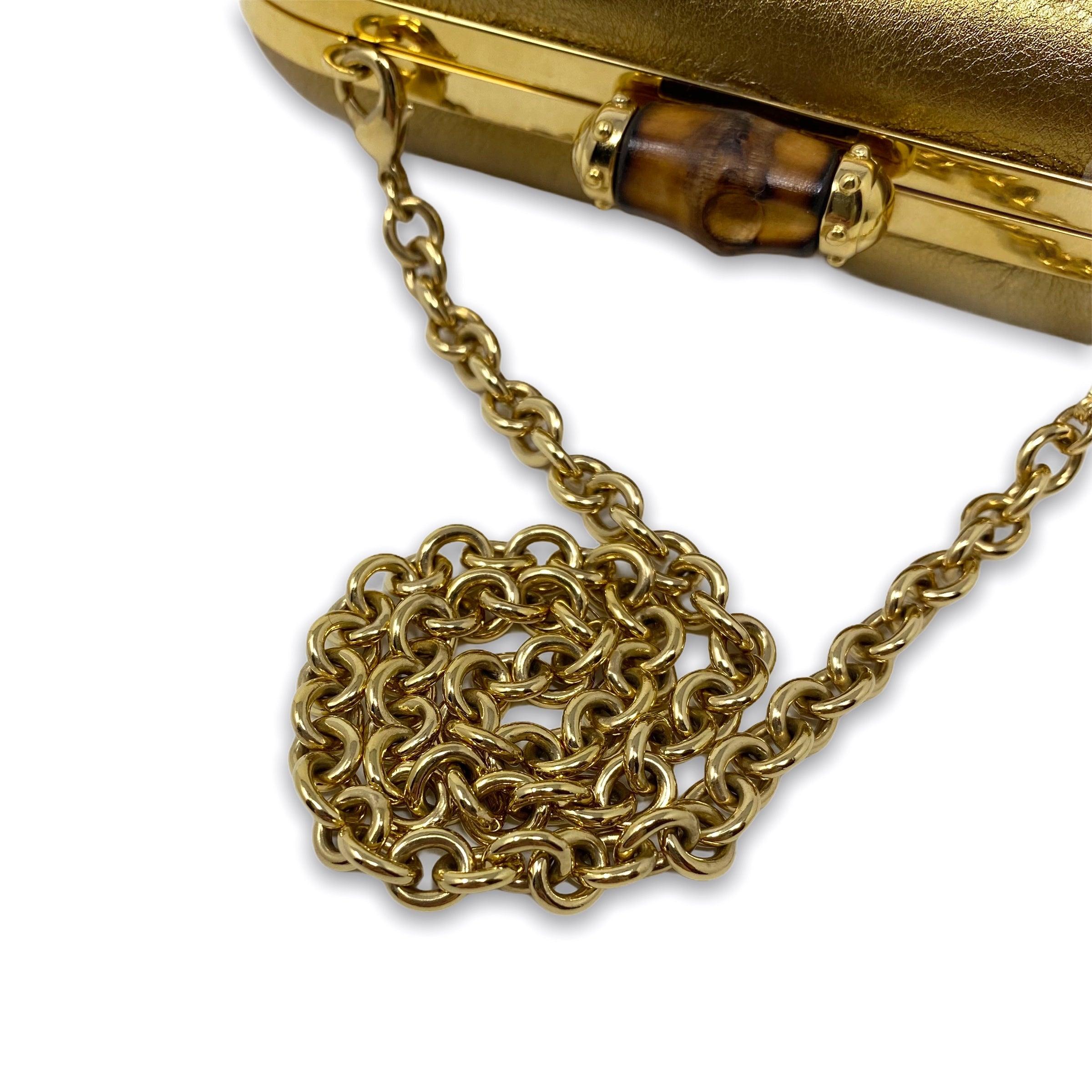 Gucci Metallic Gold Bamboo Minaudiere Clutch