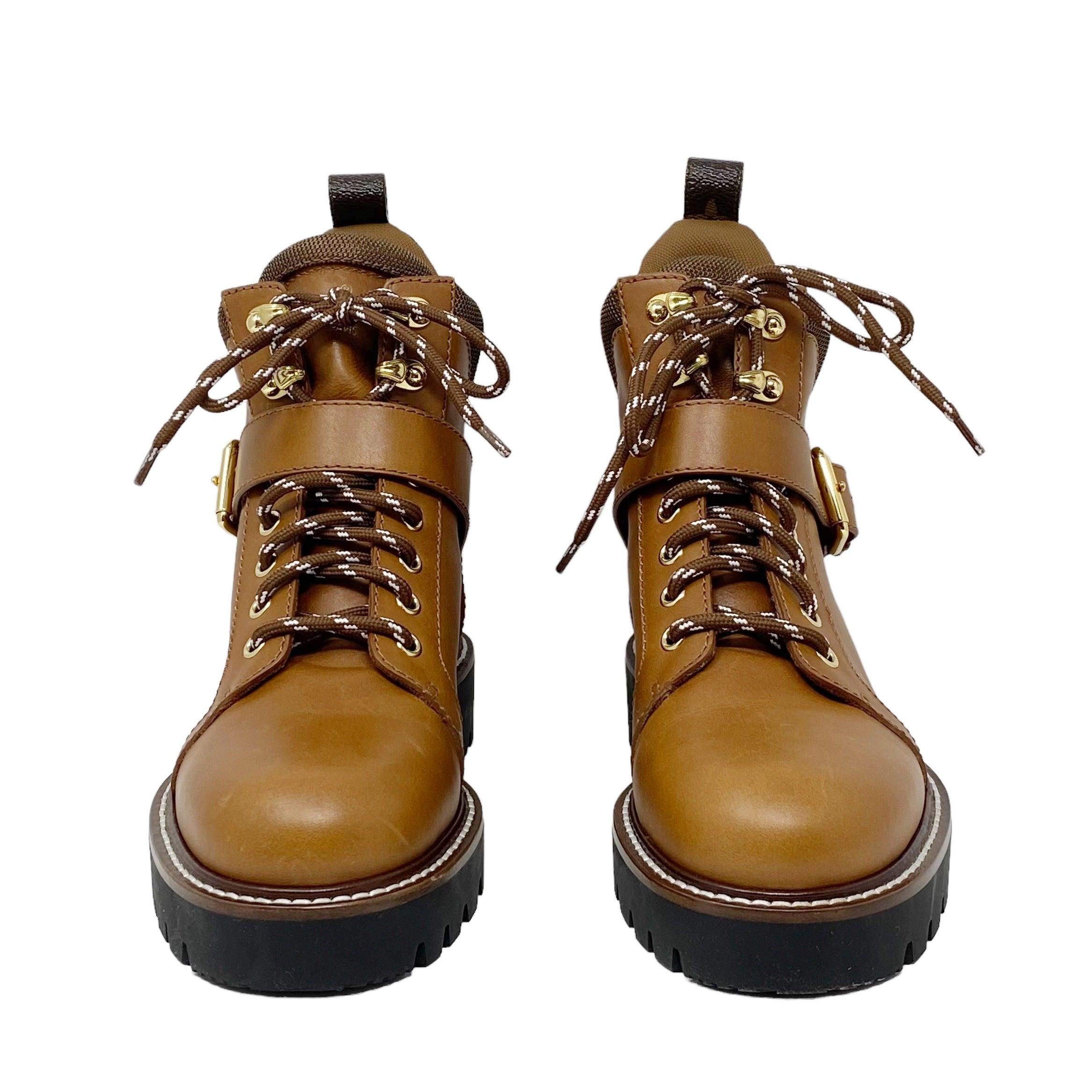 Louis Vuitton Cognac Monogram Ranger Combat Boots 38