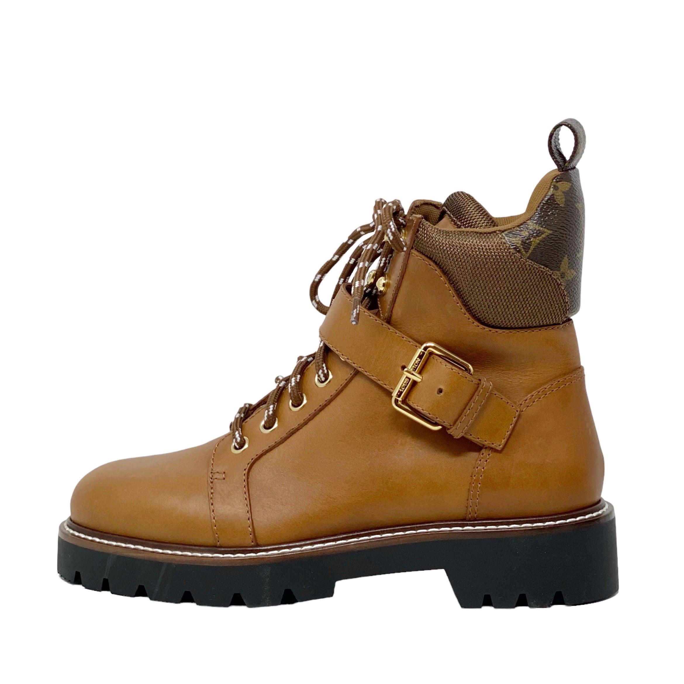 Louis Vuitton Cognac Monogram Ranger Combat Boots 38