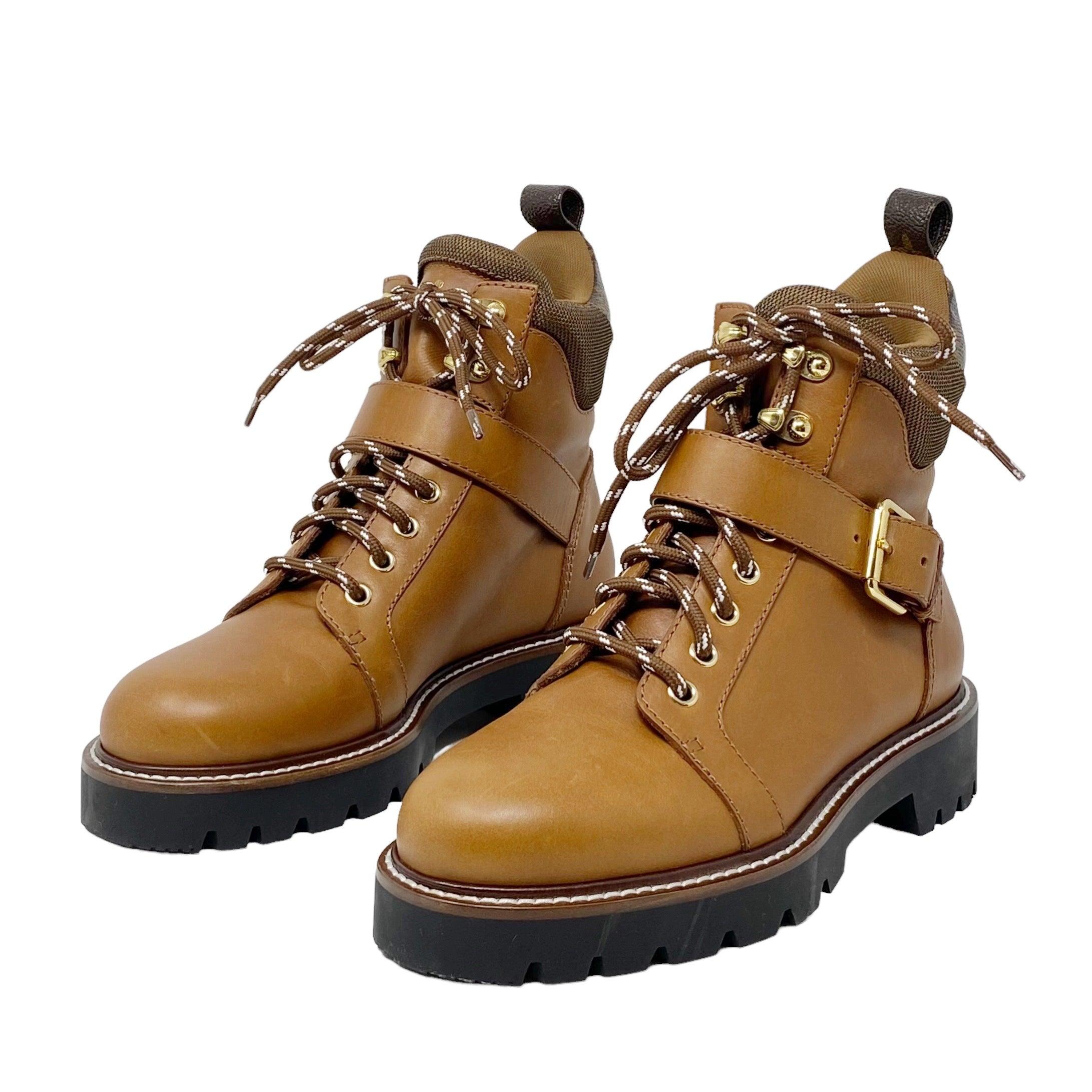 Louis Vuitton Cognac Monogram Ranger Combat Boots 38
