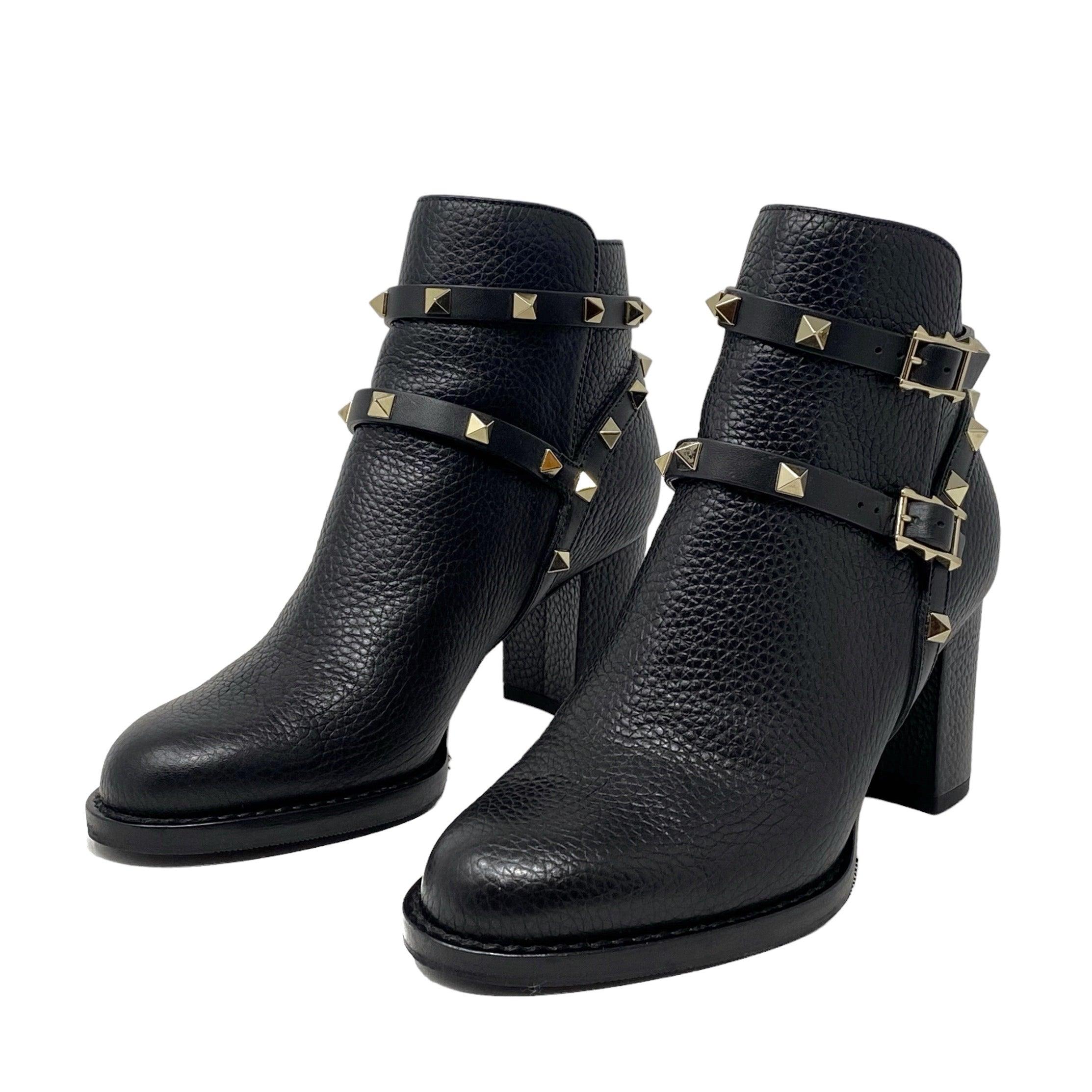 Valentino Black Rockstud Ankle Boots 35