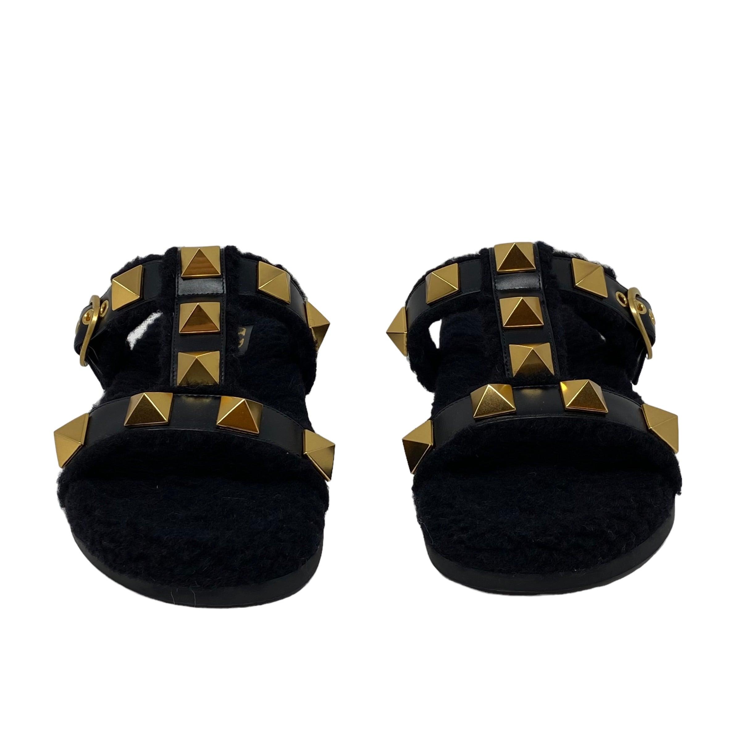 Valentino Black Shearling Roman Slides 39