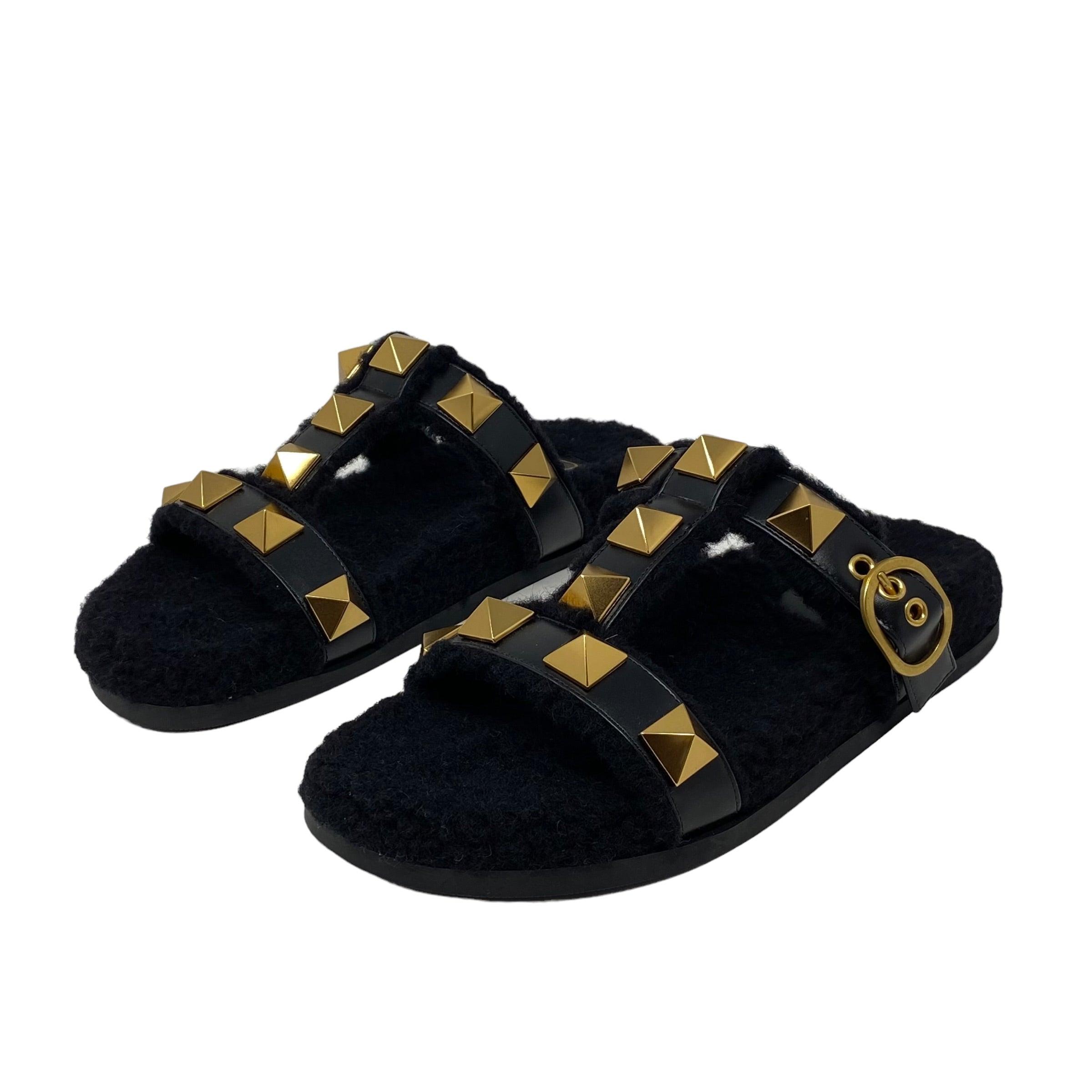 Valentino Black Shearling Roman Slides 39