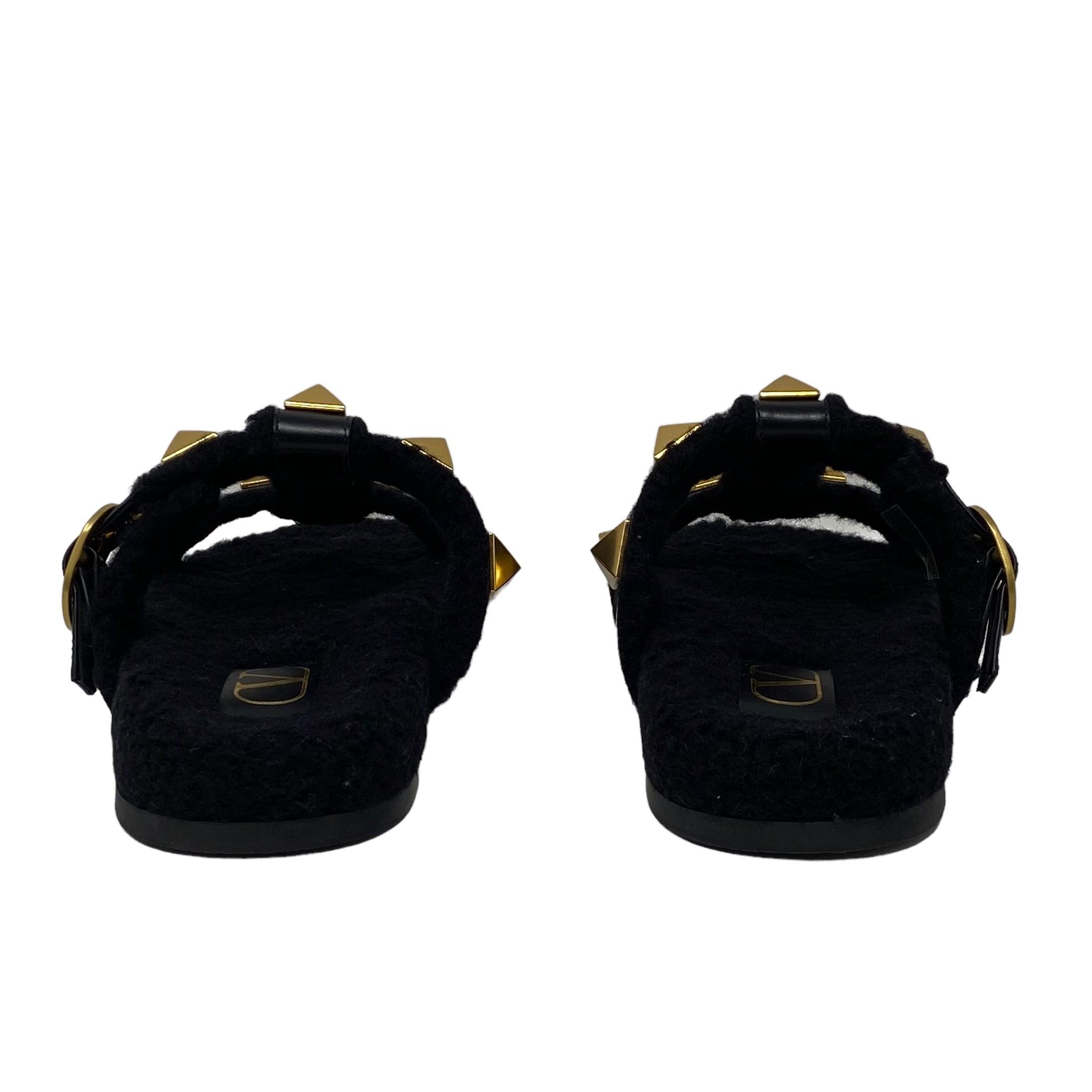Valentino Black Shearling Roman Slides 39
