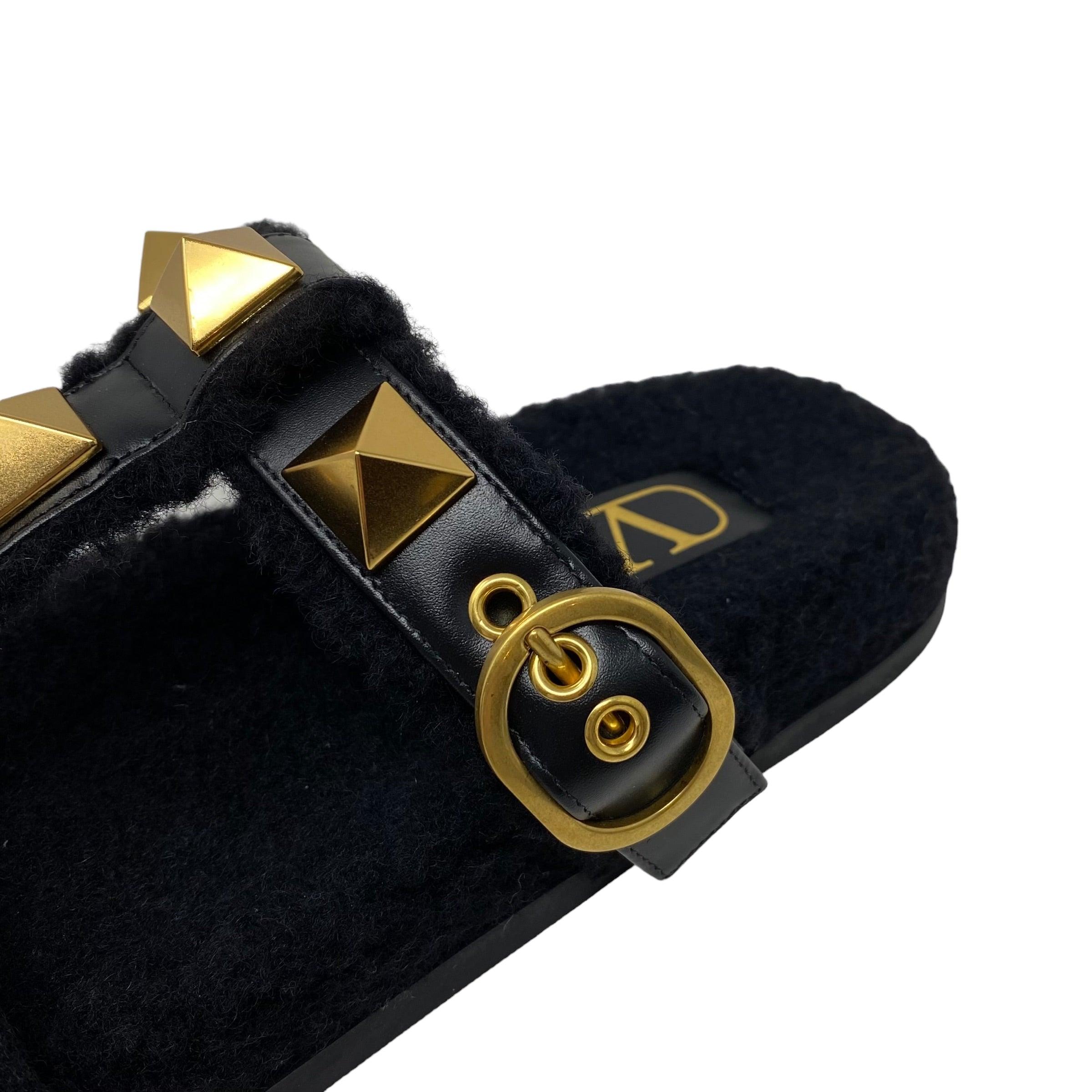 Valentino Black Shearling Roman Slides 39