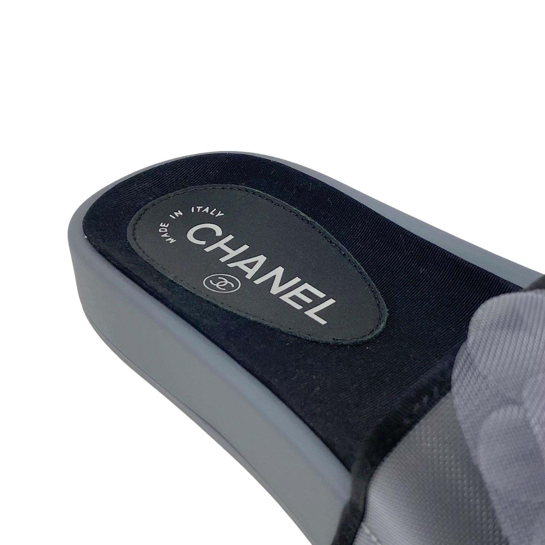 Chanel Gray Mesh Camellia Slides 36