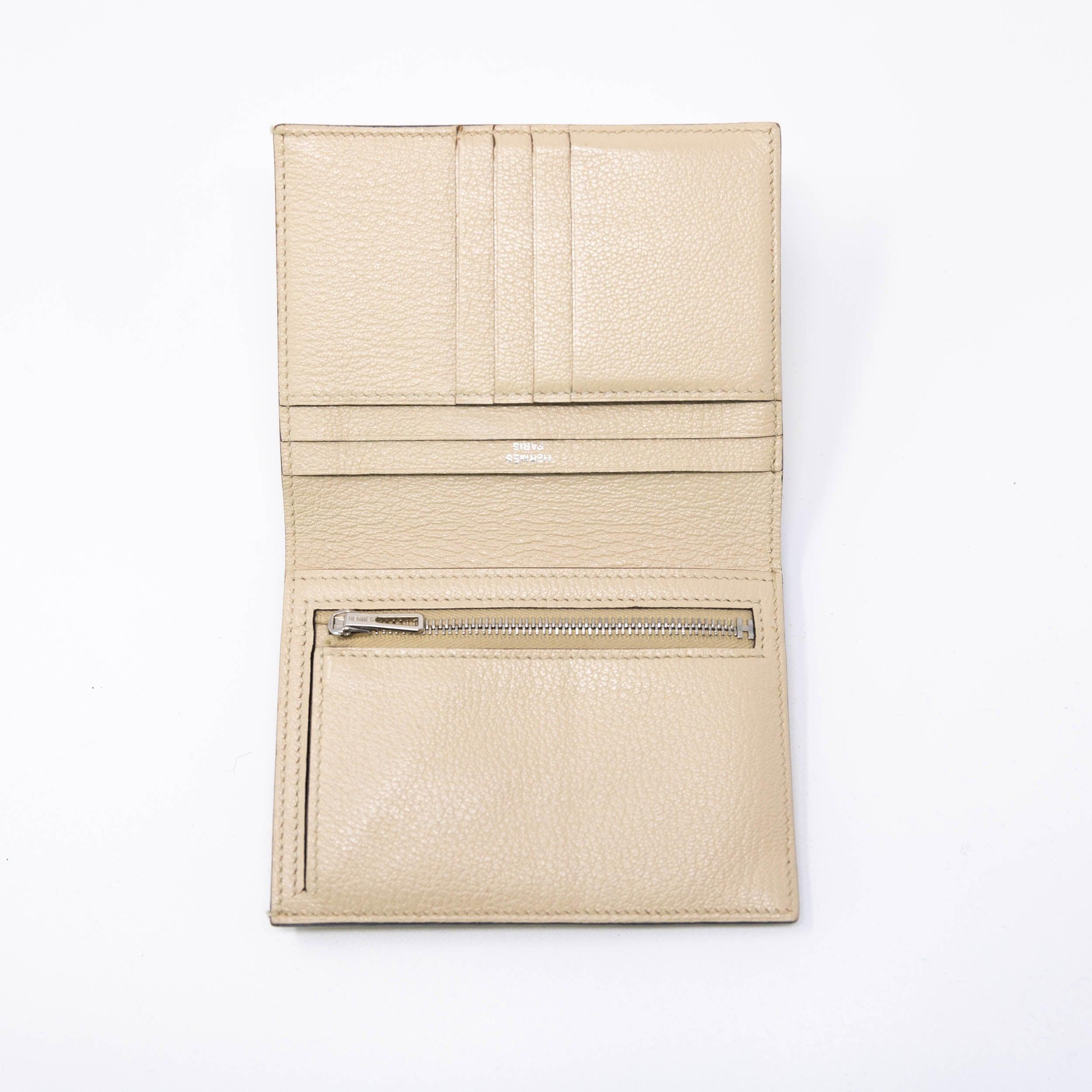 Hermes Beige Clay Ostrich Compact Bearn Wallet