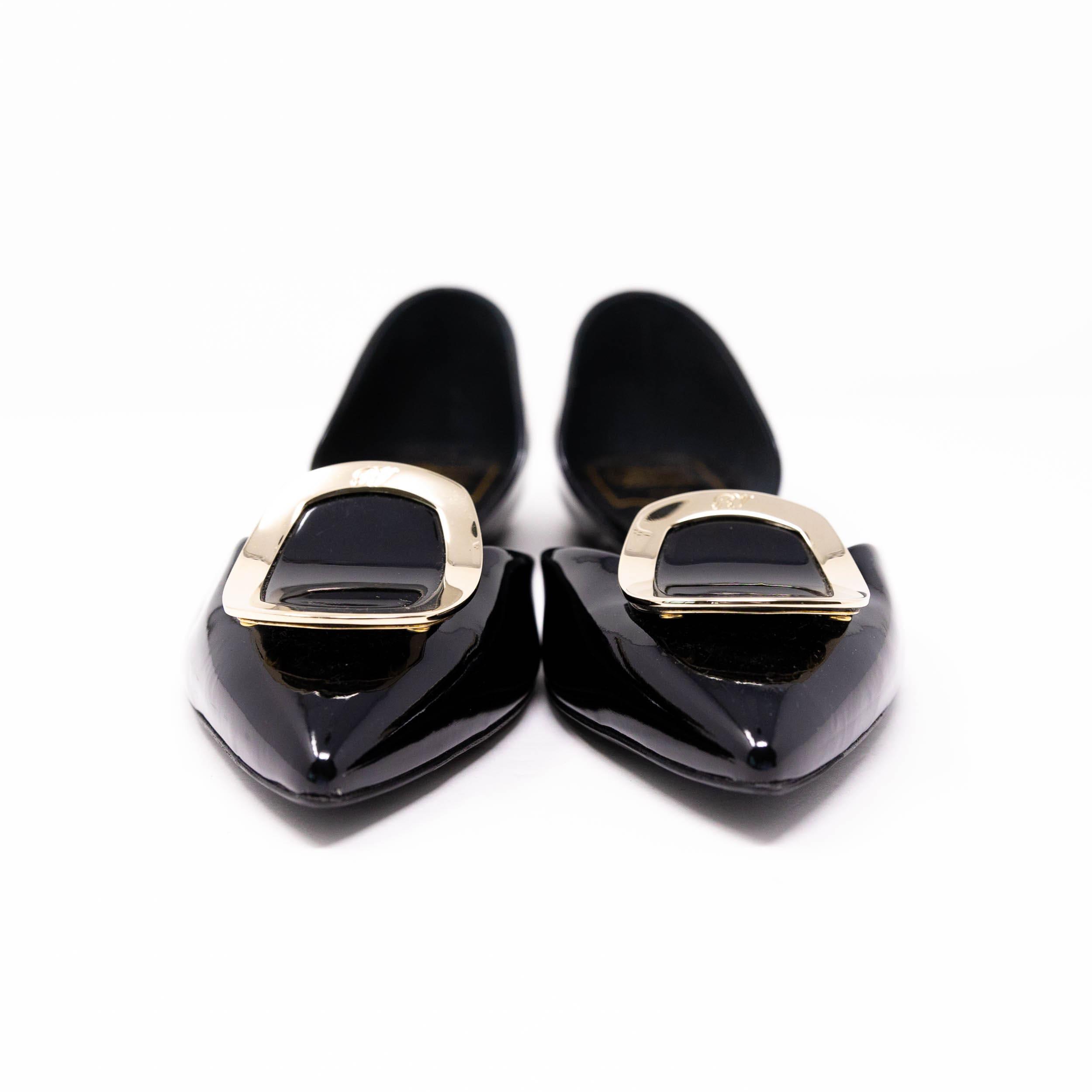 Roger Vivier Black Patent Chips Flats 37.5