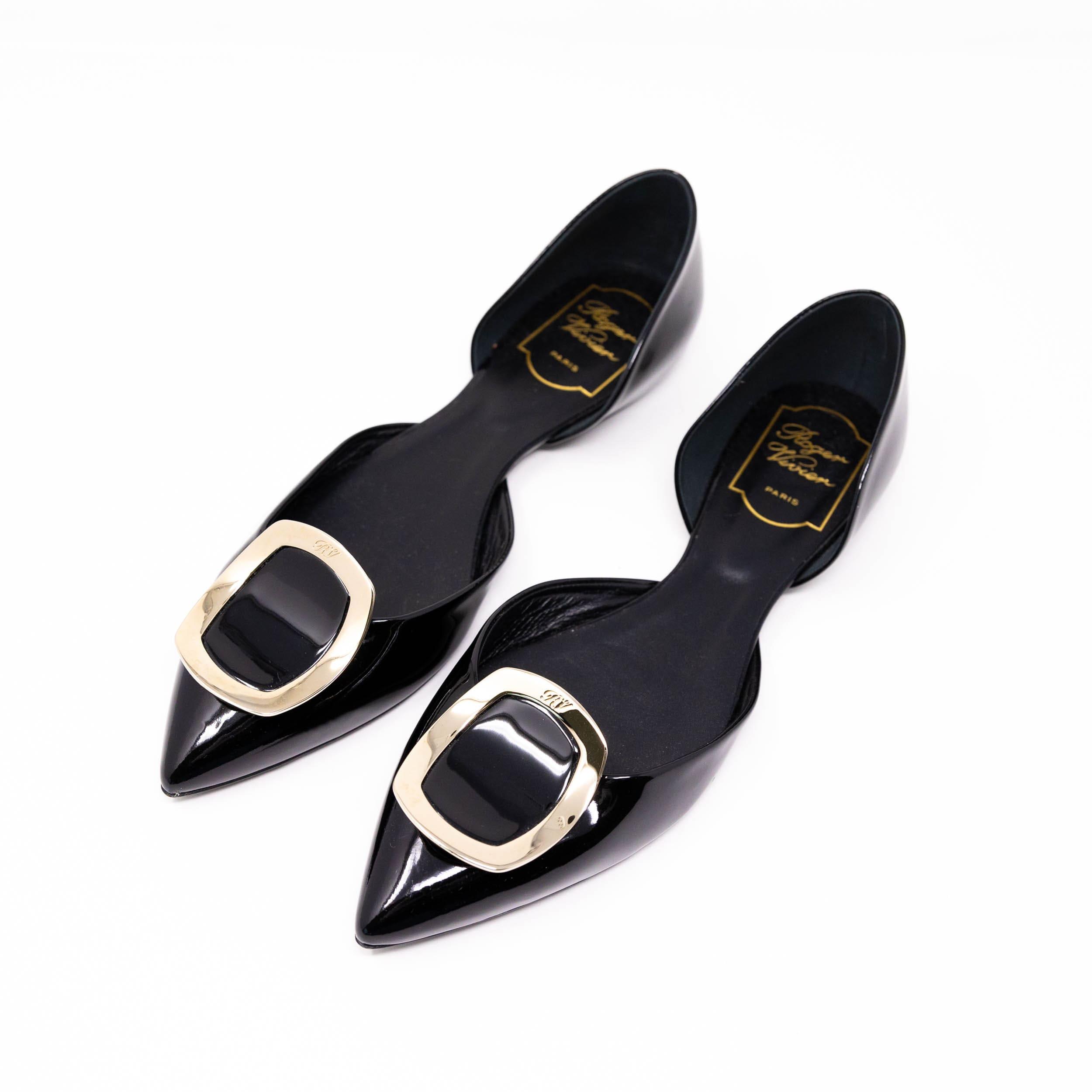 Roger Vivier Black Patent Chips Flats 37.5