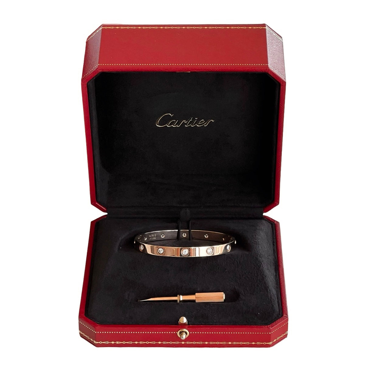 Cartier 18K Rose Gold 10 Diamonds Love Bracelet 17