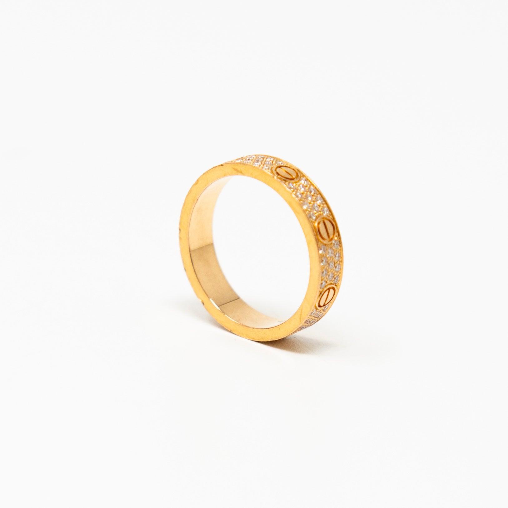 Cartier 18k Gold Pave Diamond Love Ring 50