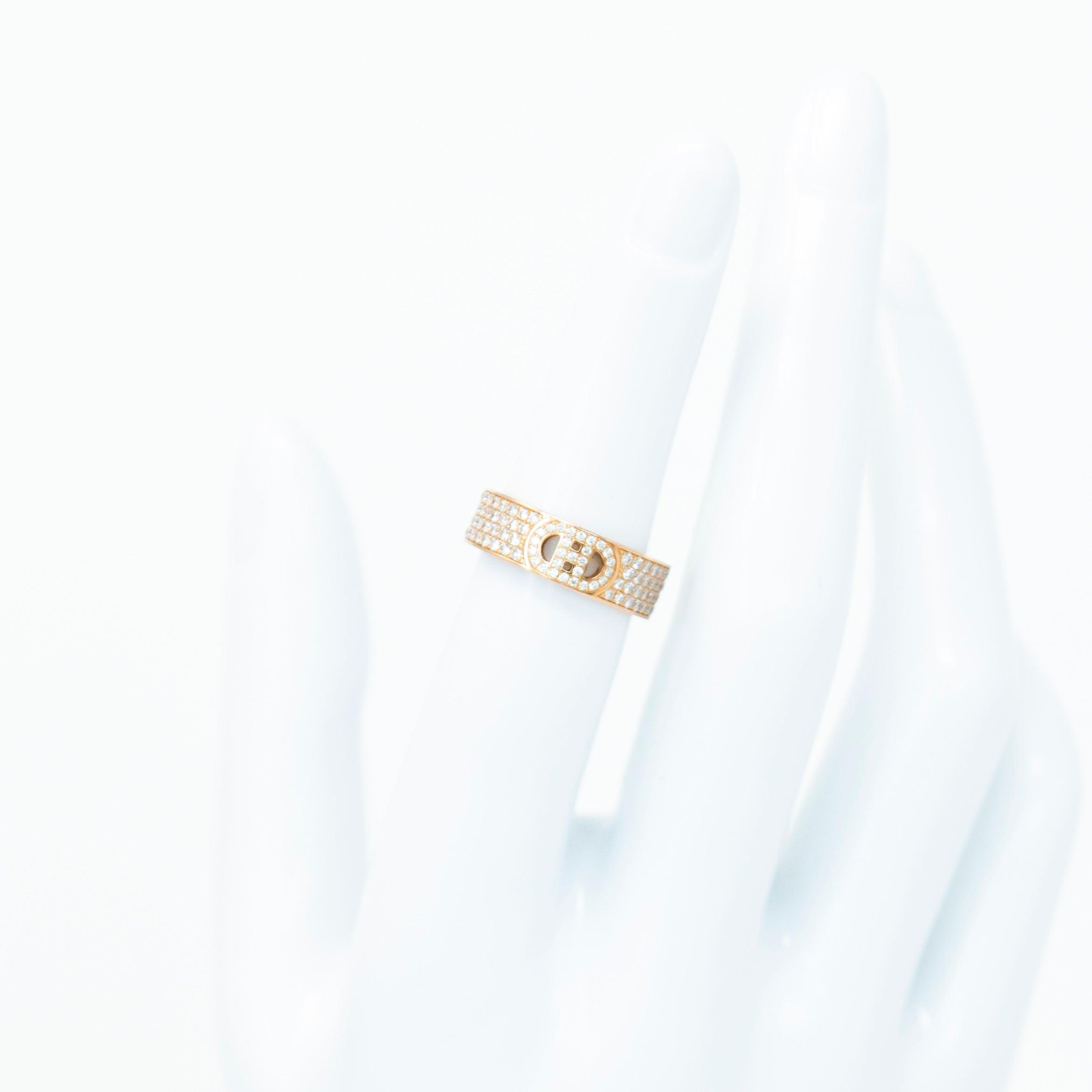 Hermes Rose Gold Diamond Small H d'Ancre Ring
