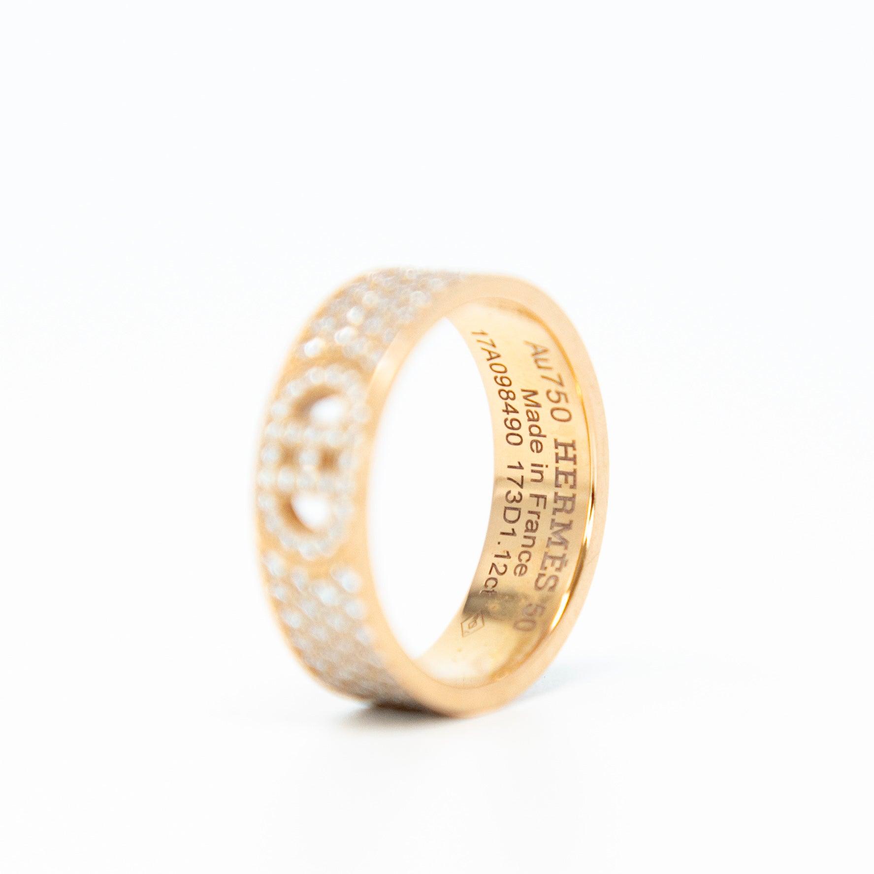 Hermes Rose Gold Diamond Small H d'Ancre Ring