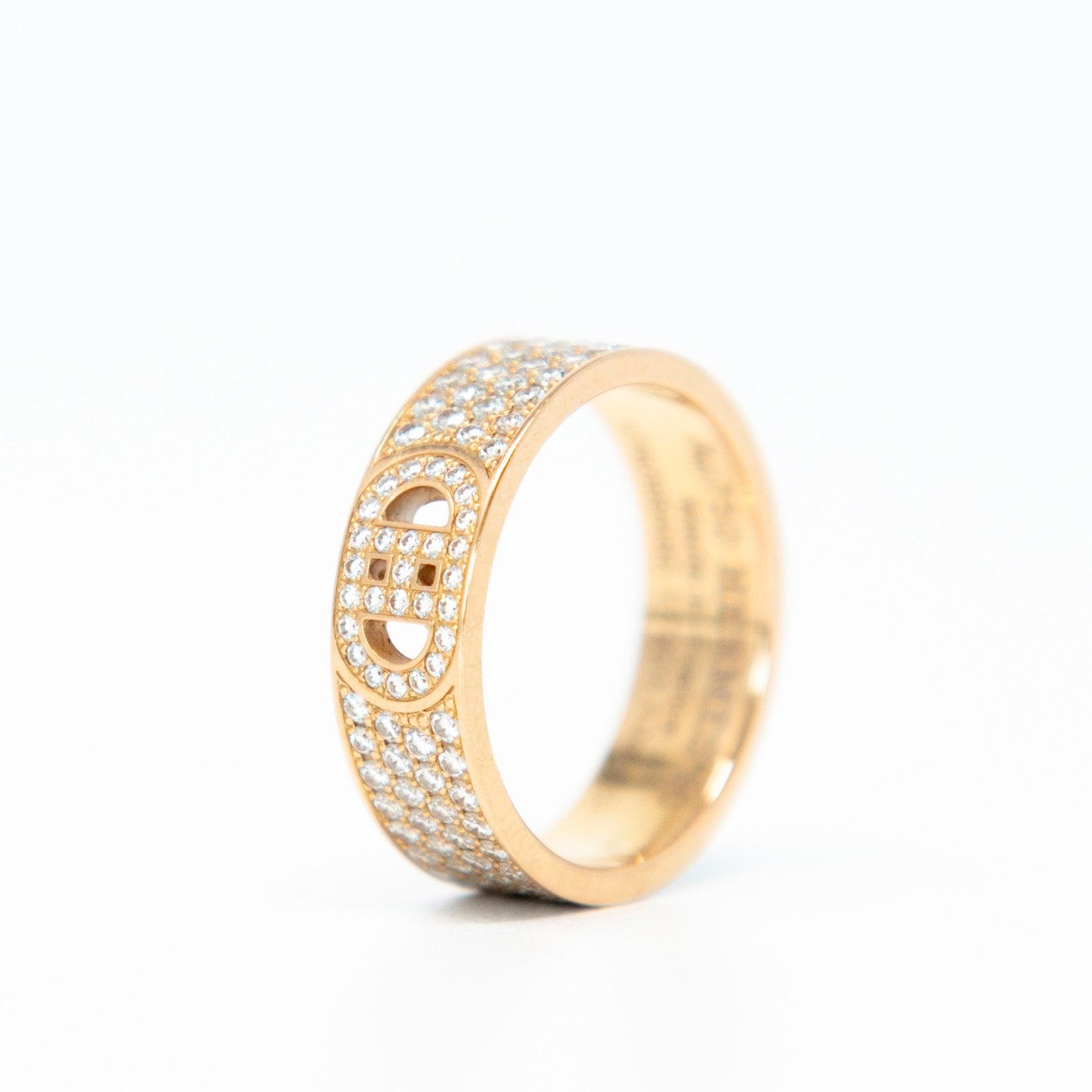 Hermes Rose Gold Diamond Small H d'Ancre Ring