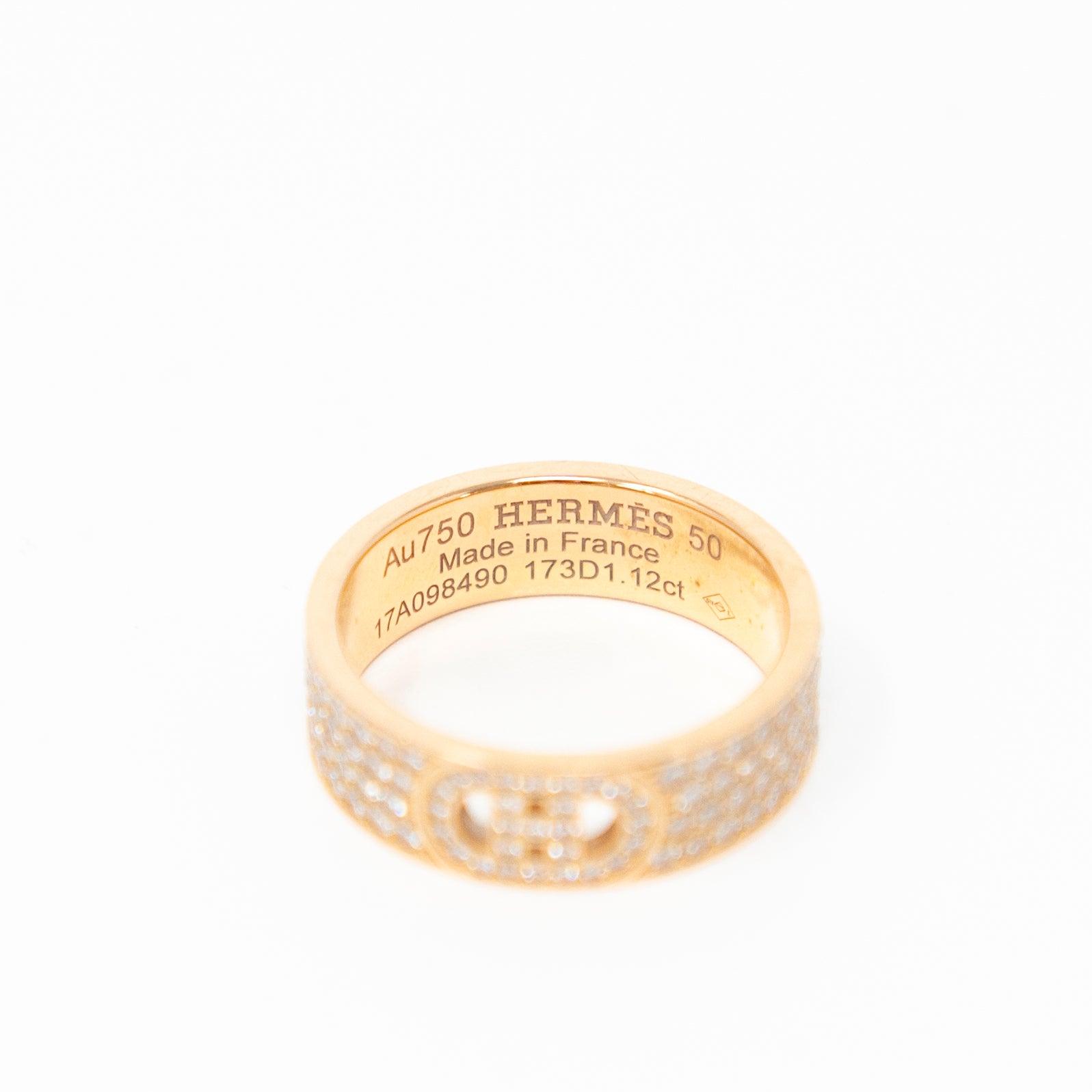 Hermes Rose Gold Diamond Small H d'Ancre Ring